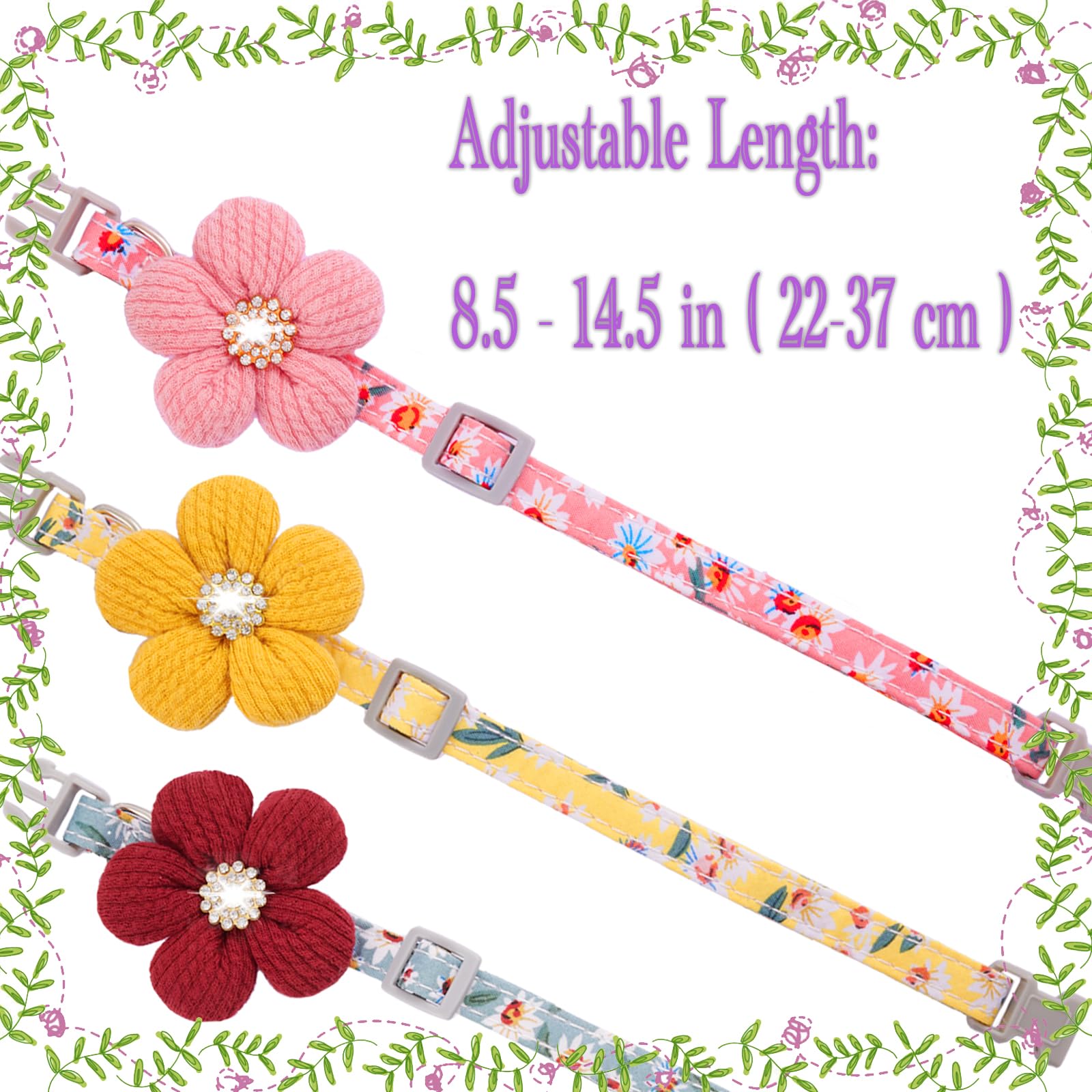 Small Dog Collar With Flower, Puppy Collar For Girl Dog Collars For Small Dogs Cute Dog Collar With Bell, Adjustable Length (Pin