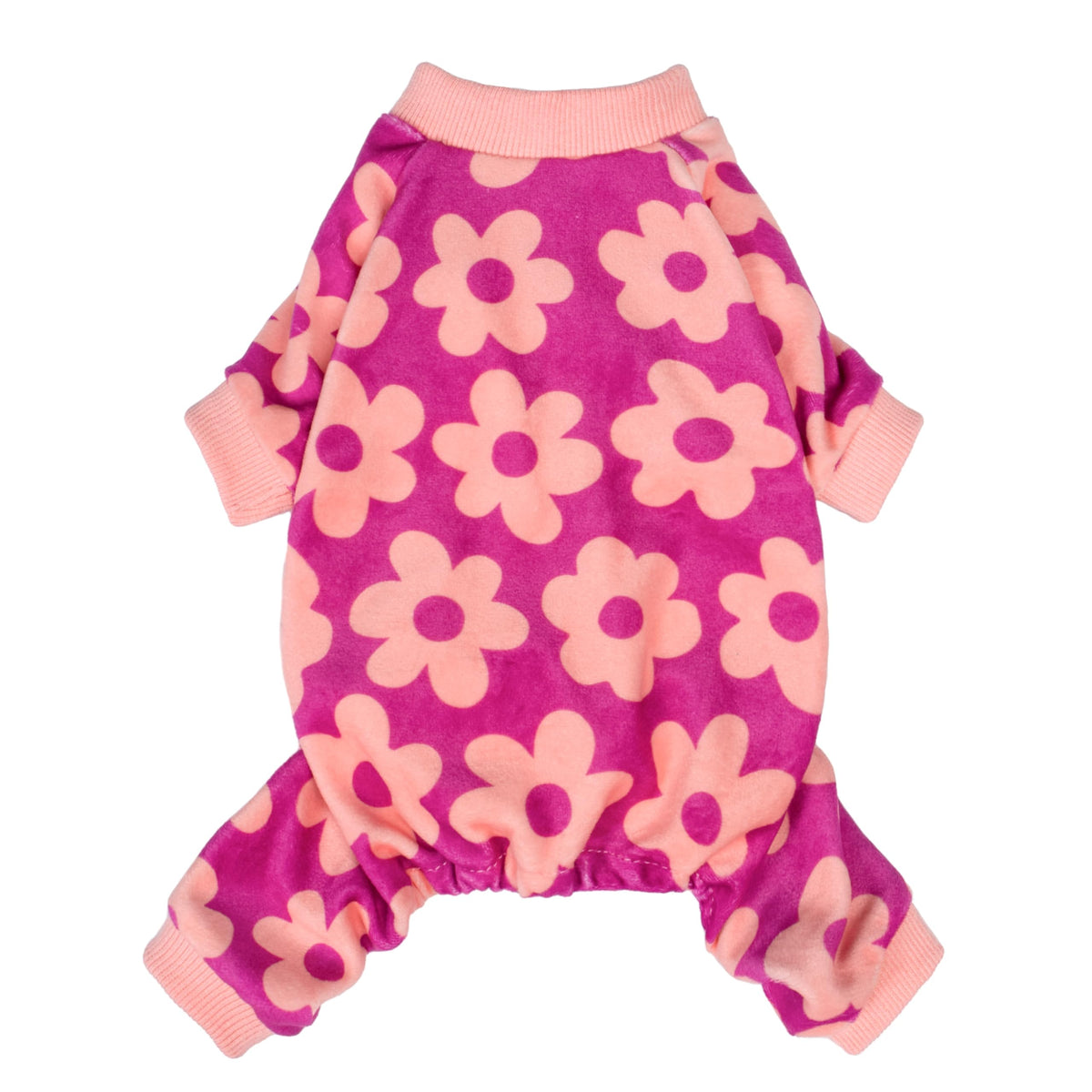 Fitwarm Flower Fleece Dog Pajamas, Warm Winter Dog Clothes For Small Dogs Girl, Cozy Pet Onesie With Feet, Pink, Large