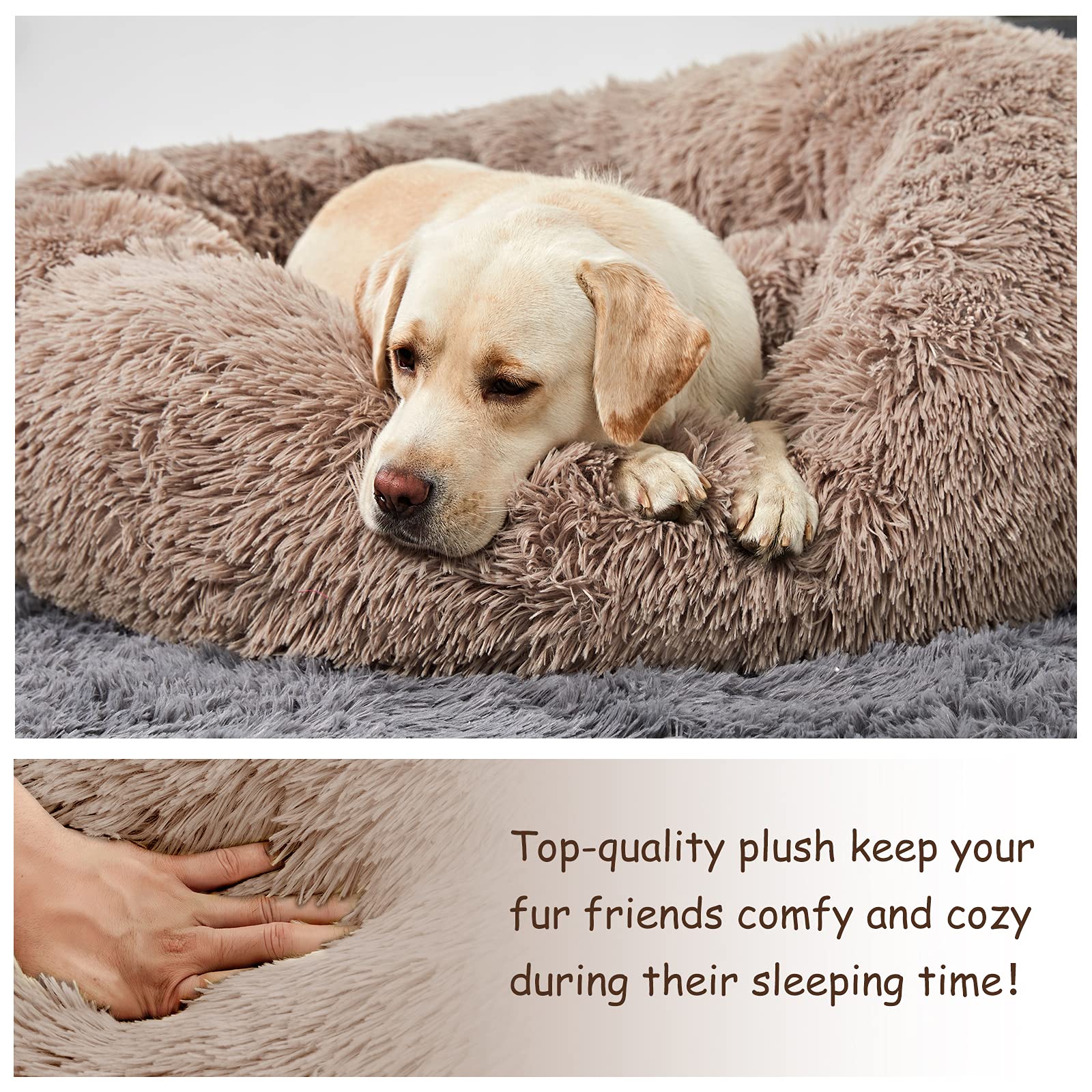 Washable Dog Round Bed Large, Donut Dog Bed Large Dog, Comfy Dog Calming Cuddler Bed