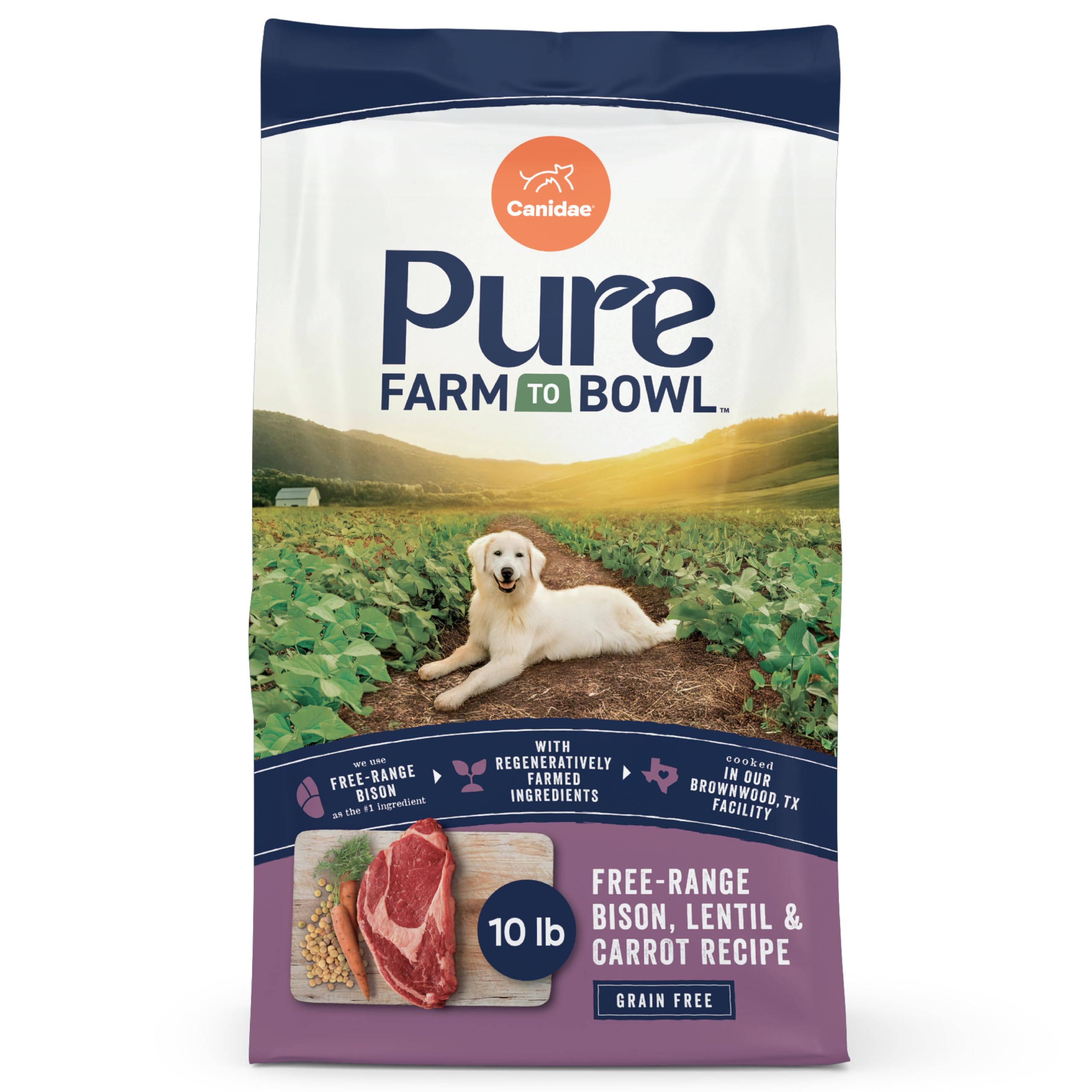 Canidae Pure Limited Ingredient Premium Adult Dry Dog Food, Real Bison, Lentil & Carrot Recipe, 10 lbs, Grain Free