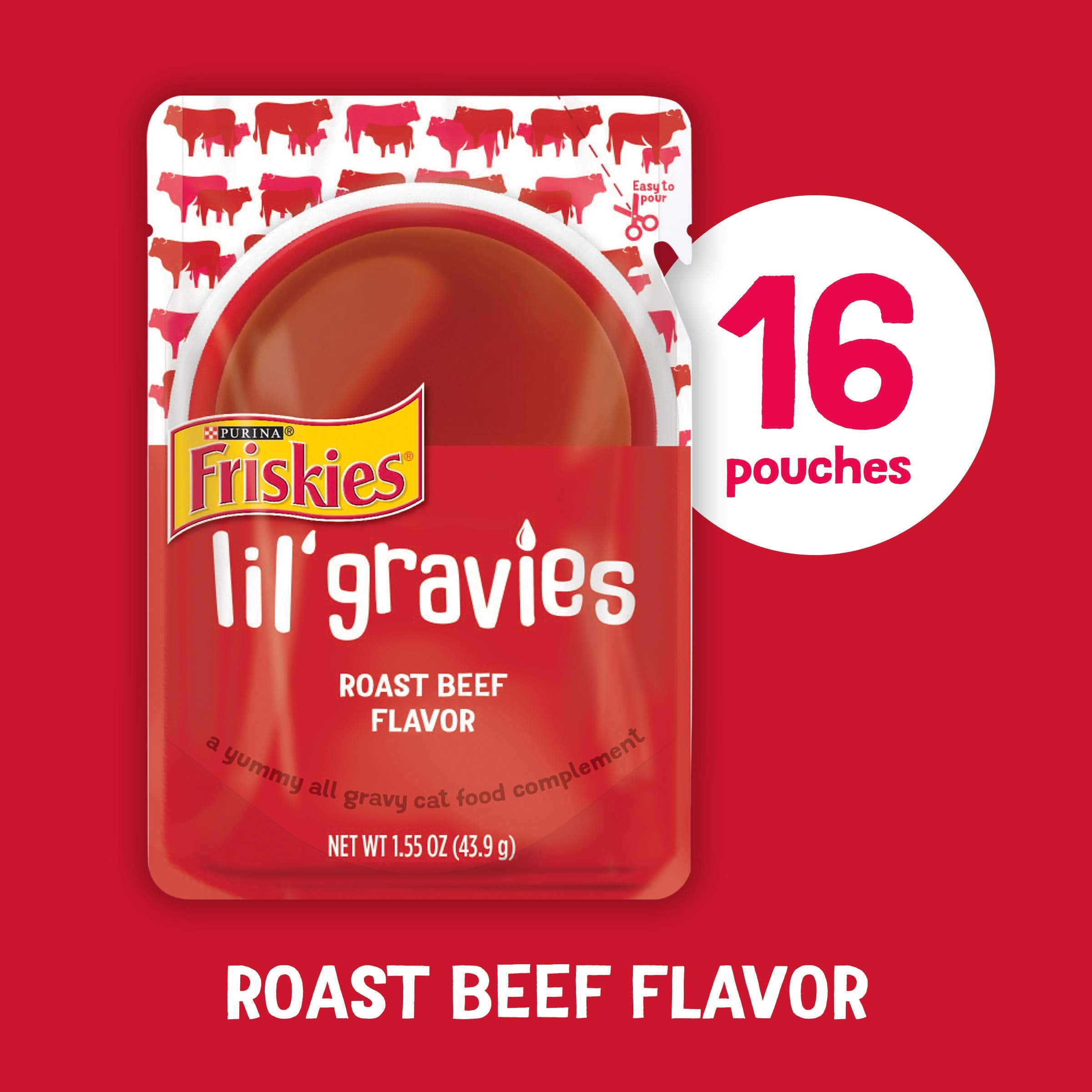 Purina Friskies Lil  Gravies Roast Beef Flavor Cat Food Complement Lickable Cat Treats - (Pack of 16) 1.55 oz. Pouches