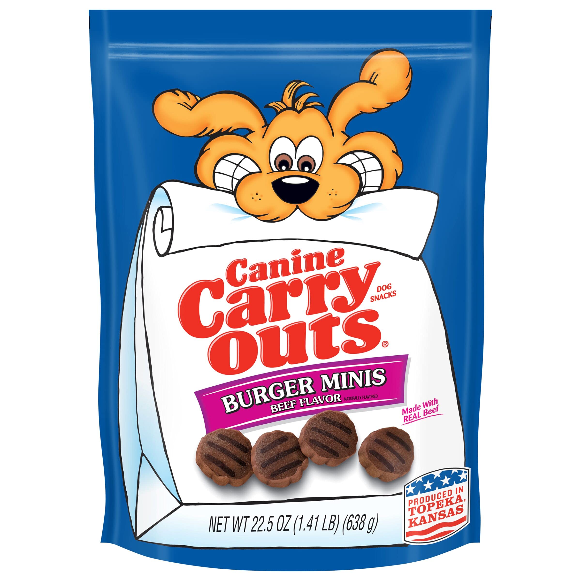 Canine Carry Outs Dog Treats, Burger Minis Beef Flavor, 22.5 Ounce (Pack of 6), Made with Real Beef