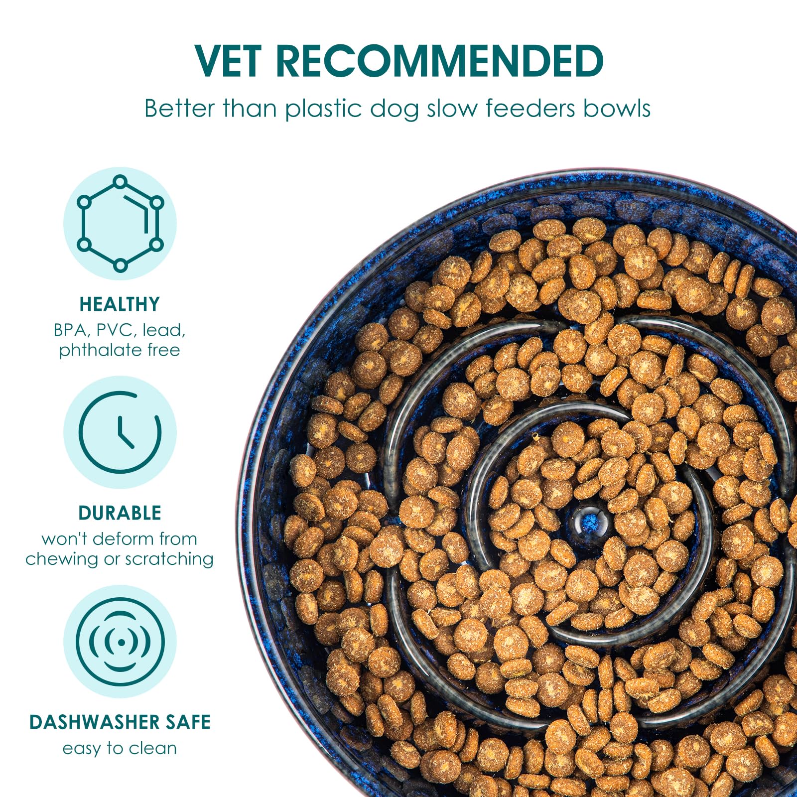 vancasso Slow Feeder Dog Bowl, 1.5 Cups, Blue Ceramic Puzzle Maze for Medium Breeds, Model VC-MSGW-HB-B-02-VIP011