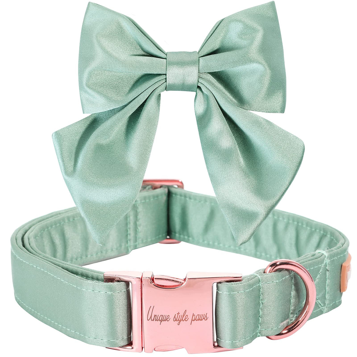 Unique Style Paws Silk Green Color Dog Collar Adjustable Durable Dog Collar With Bow Wedding Bowtie Collar For Medium Dogs