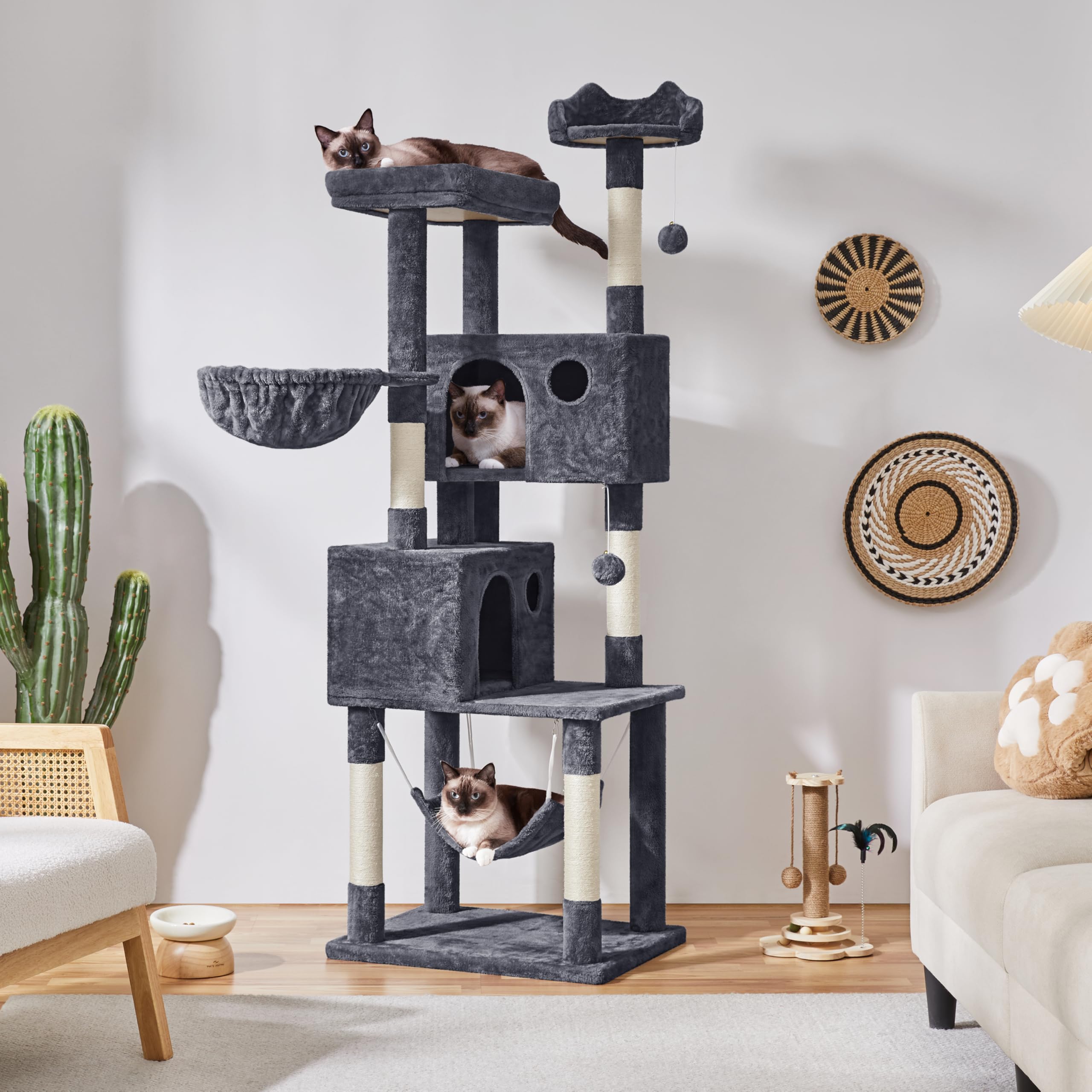 Yaheetech 73Inch Cat Tree, Cat Stand Furniture With Scratching Posts Perches Hammock As Indoor Kittens Activity Center, Dark Gray