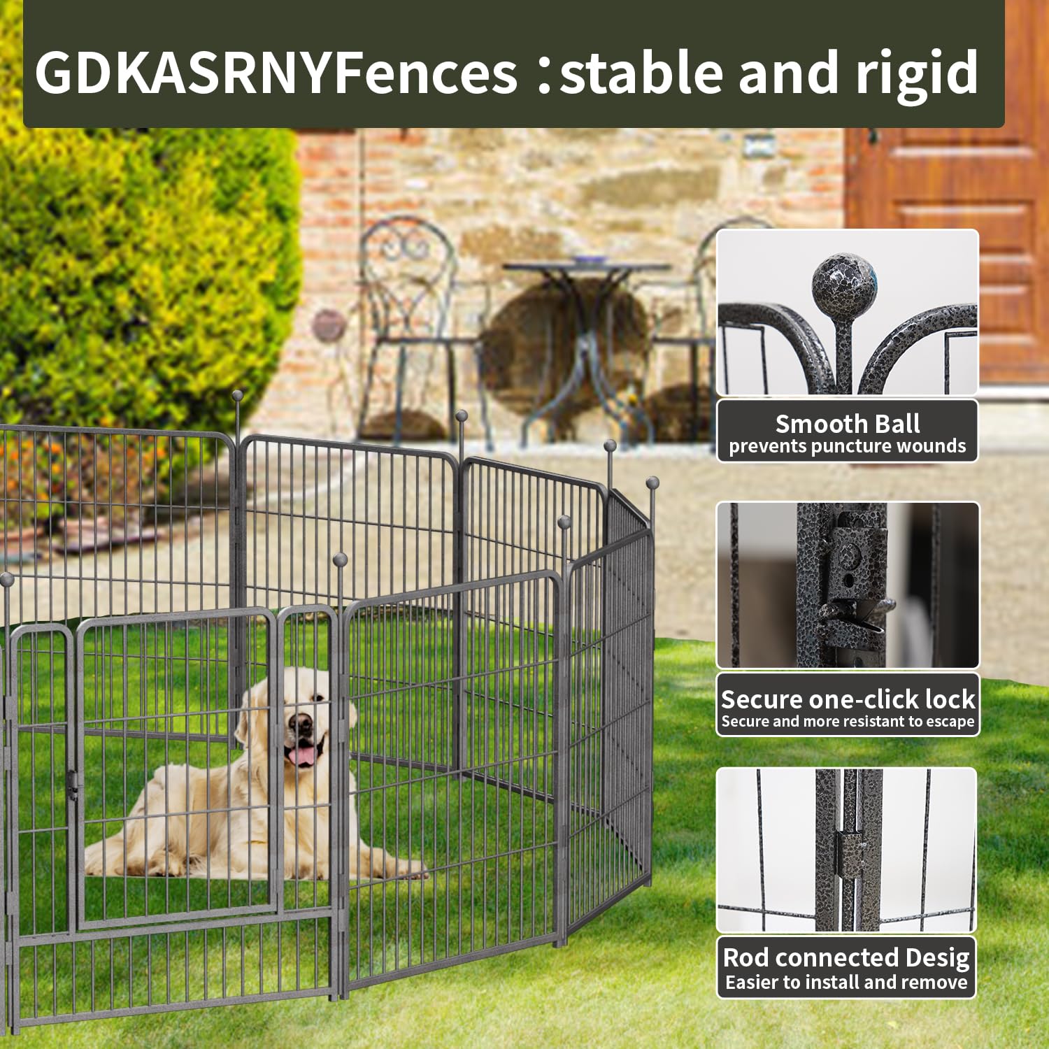 Dog Playpen,32/40/45 Inch Height In Heavy Duty, Folding Indoor Outdoor Anti-Rust Dog Exercise Fence, Portable Pet Playpen With D
