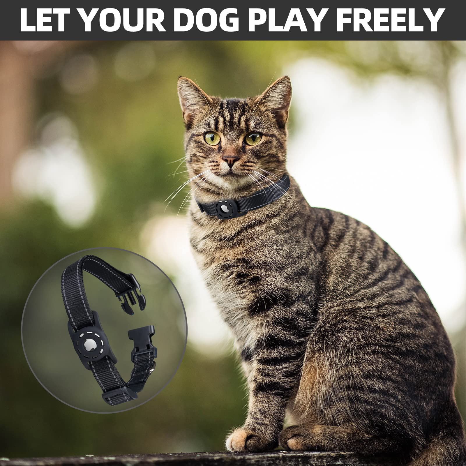 Konity Airtag Cat Collar, Compatible With Apple Airtag, Nylon Pet Kitten Puppy Collar With Silicone Holder For Small Dogs, Black