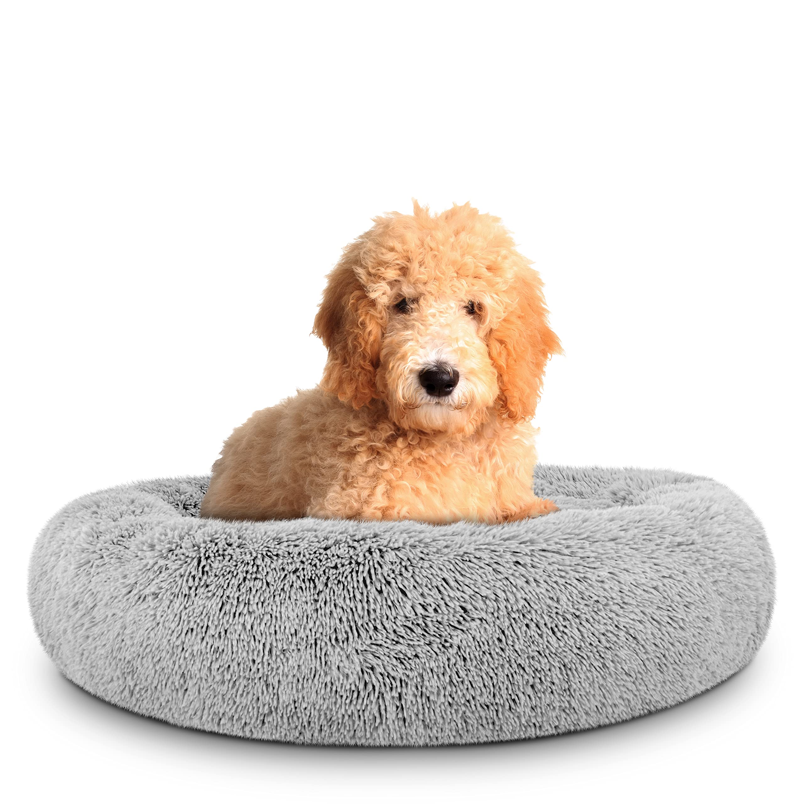 The Dogs Balls Dog Bed, Large Silver Grey Fur Calming Nest Bed, Veterinary Approved