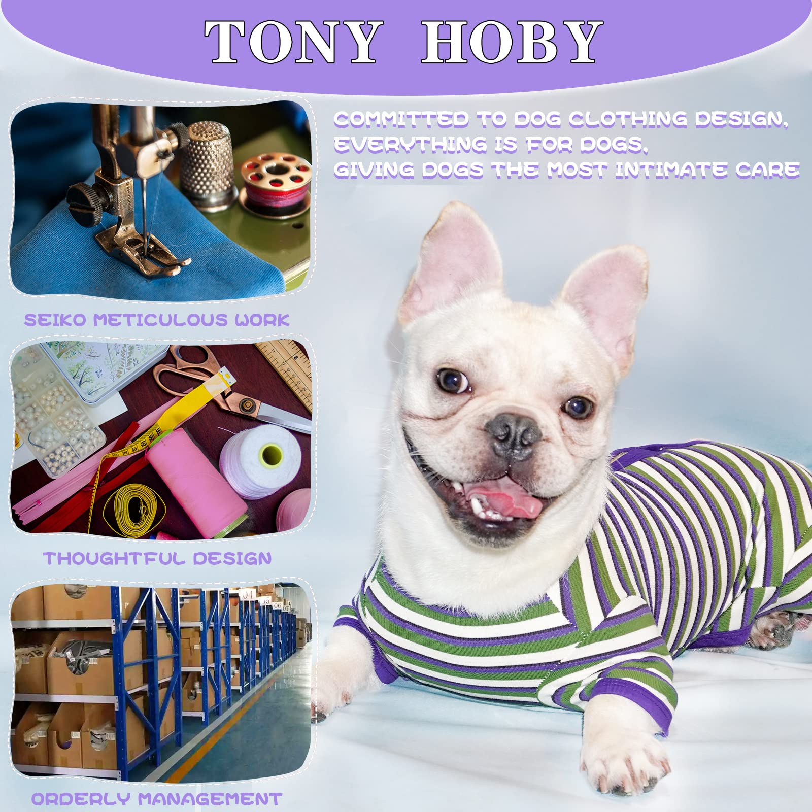 Tony Hoby Dog Pajamas, Knitted Dog Shirt, Dog Surgical Recovery Suit For Small Medium Dog (Purple&Green, Boy, Xl)