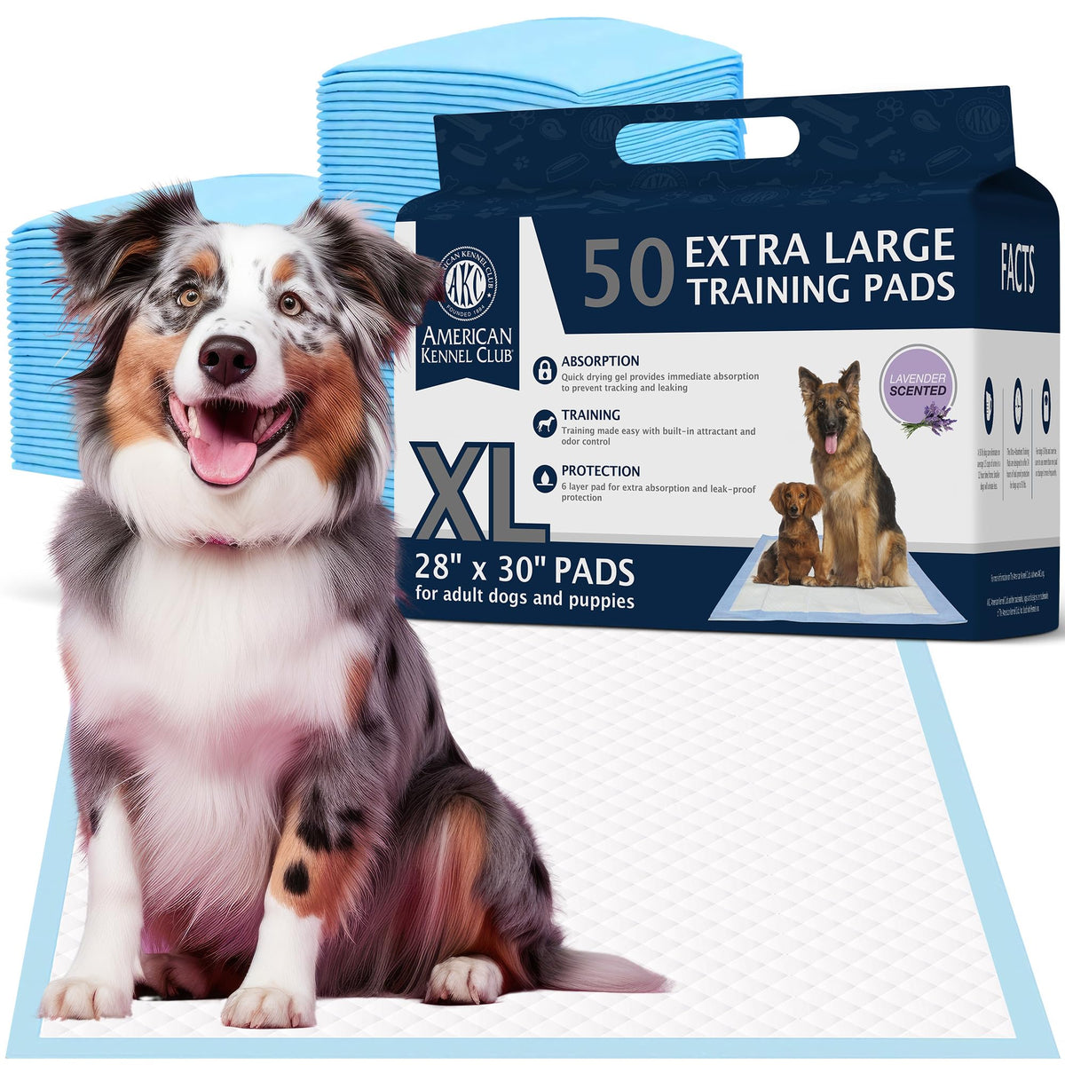 American Kennel Club Scented Puppy Training Pads with Ultra Absorbent Quick Dry Gel - 28 x 30 Pee Pads for Dogs - Lavender Scent