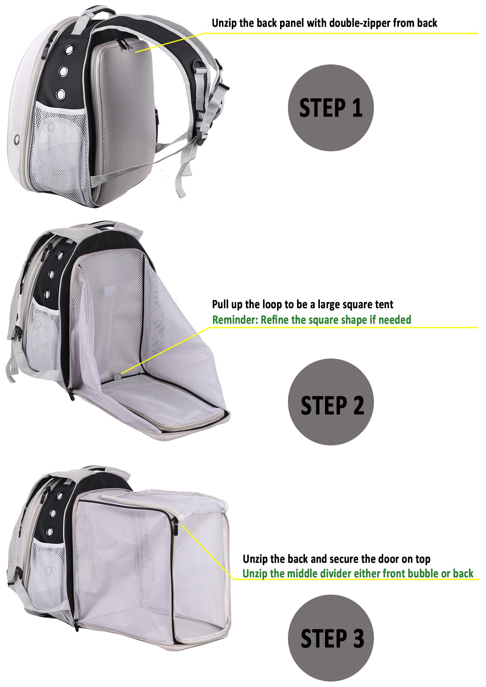 Back Extension Pet Backpack Carrier For Cat And Small Puppy Up To 13 Pounds, Clear Space Capsule Astronaut Transparent Bubble Wi