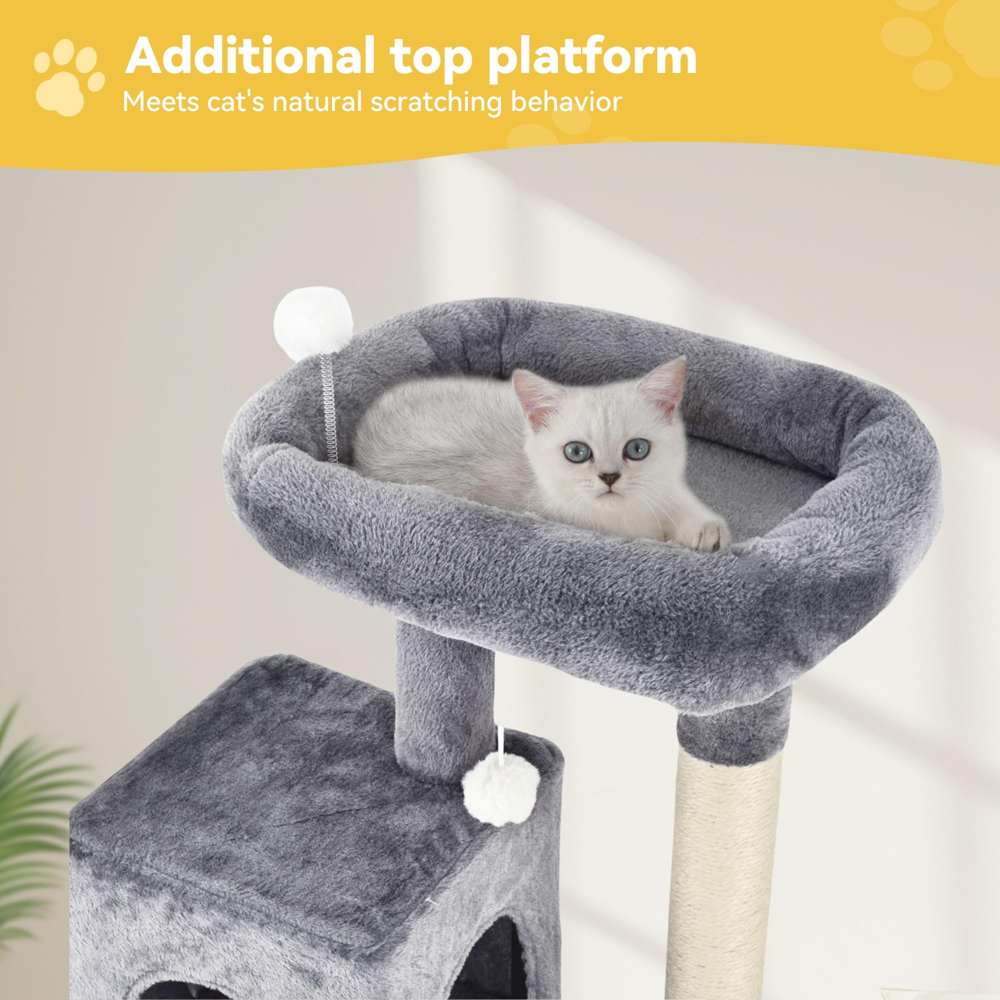 Dwvo 64.5'' Tall Cat Tree, Multi-Tier Cat Condo With Hammock, Scratching Posts & Play Balls For 2-3 Cats (Dark Gray)