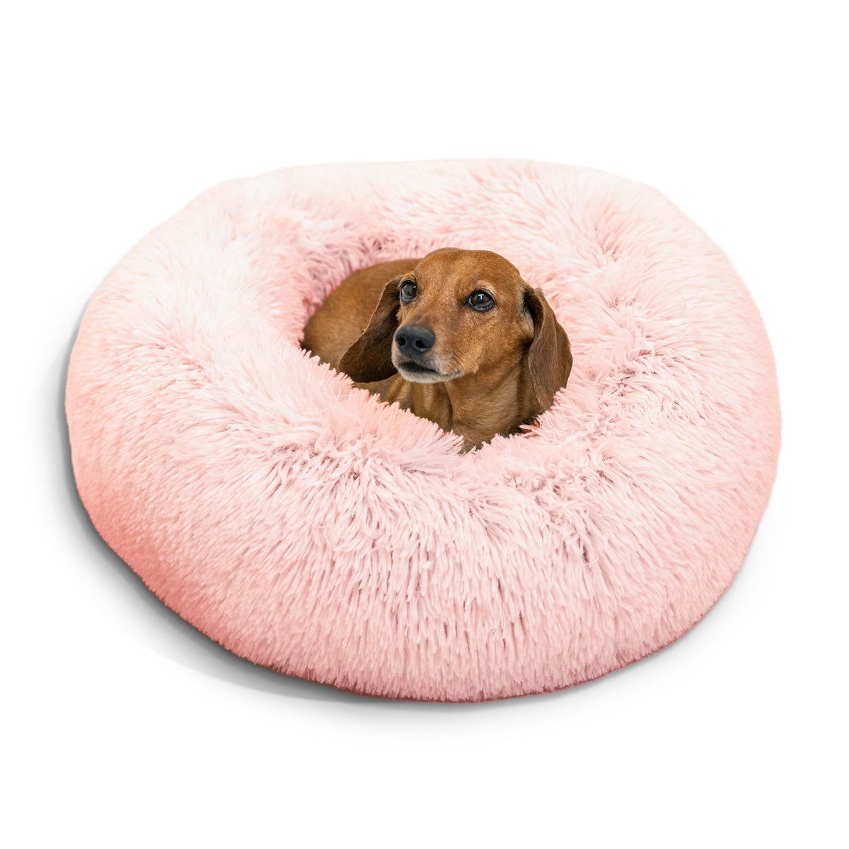 Best Friends By Sheri The Original Calming Donut Cat And Dog Bed In Shag Fur Cotton Candy Pink, Small 23''