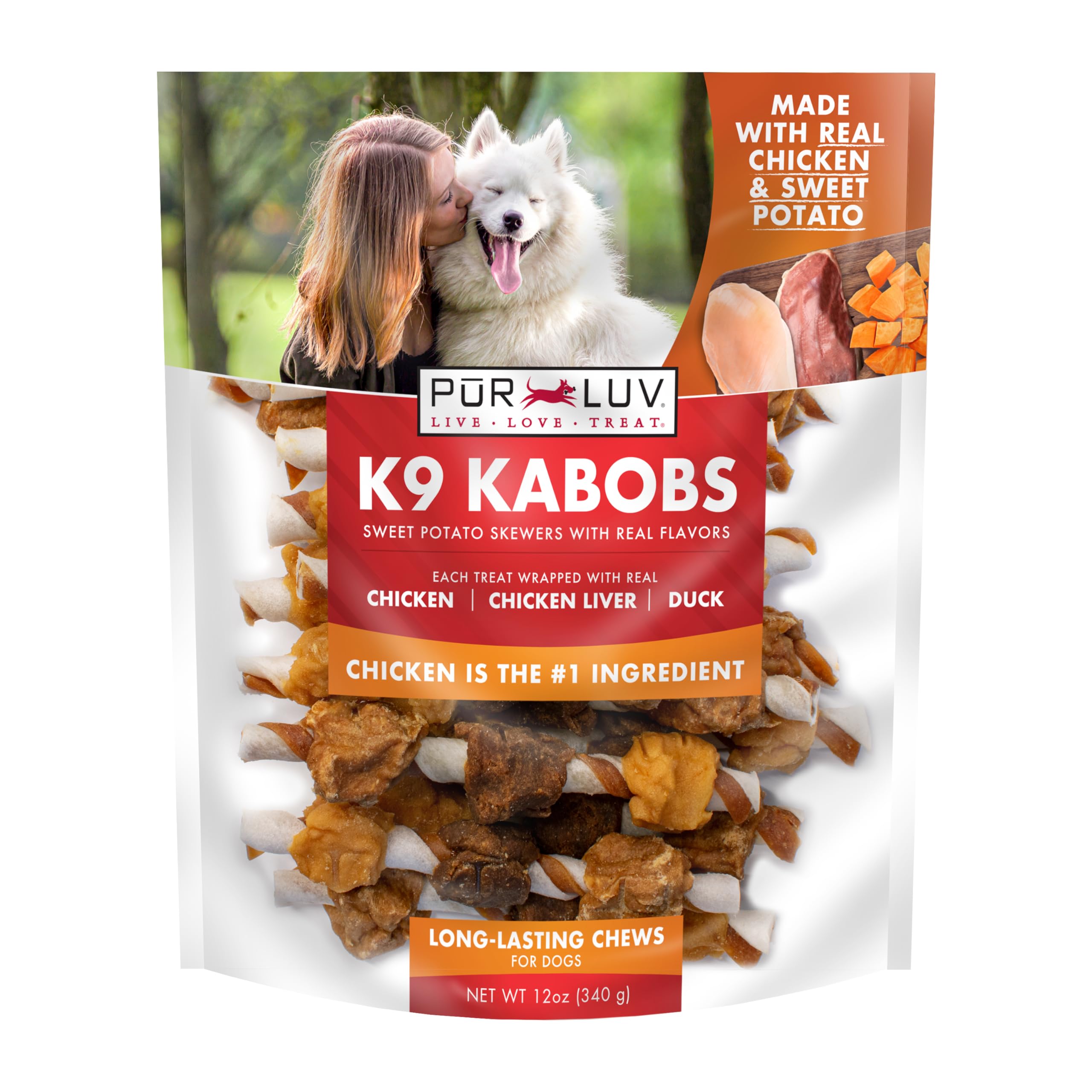 Pur Luv Dog Treats, K9 Kabobs for Dogs Made with Real Chicken, Duck, and Sweet Potato, 12 Ounces, Healthy, Easily Digestible, Lo