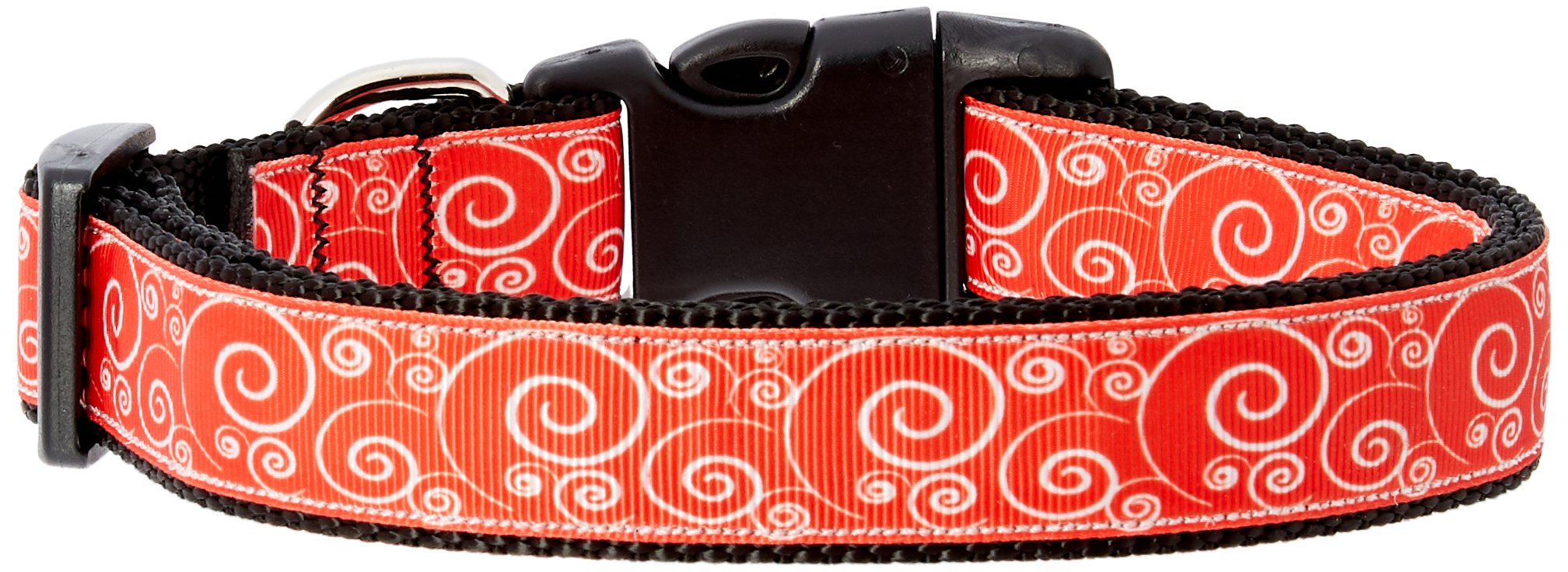 Mirage Pet Products Swirly Nylon Ribbon Dog Collar, Large, Red/White