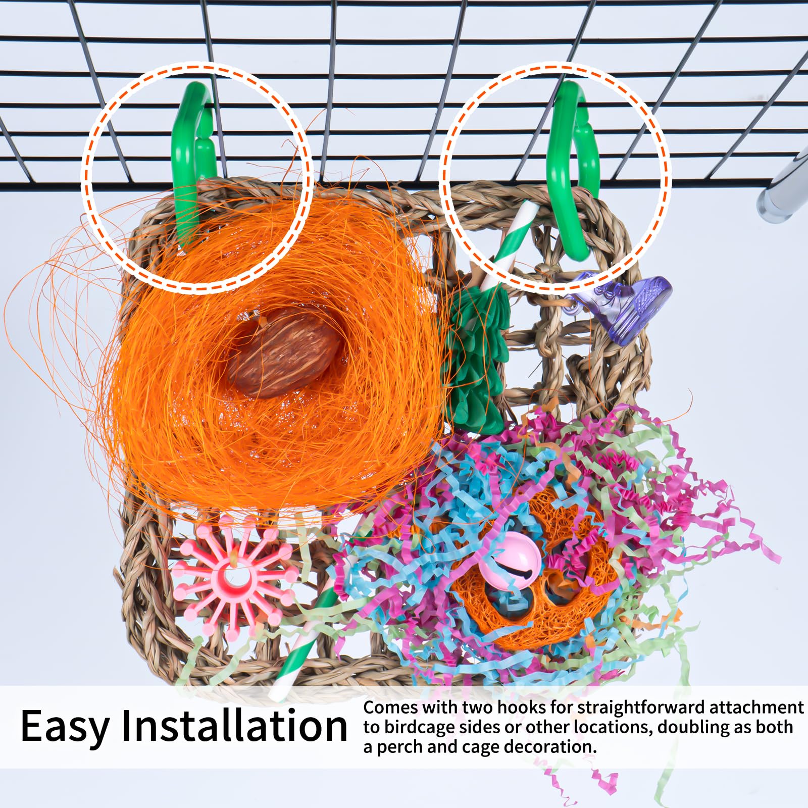 Seagrass Woven Hanging Mat Bird Toy - Natural Foraging Chew Toy For African Grey Parrots, Small Amazon Parrots, Lovebirds And Ot