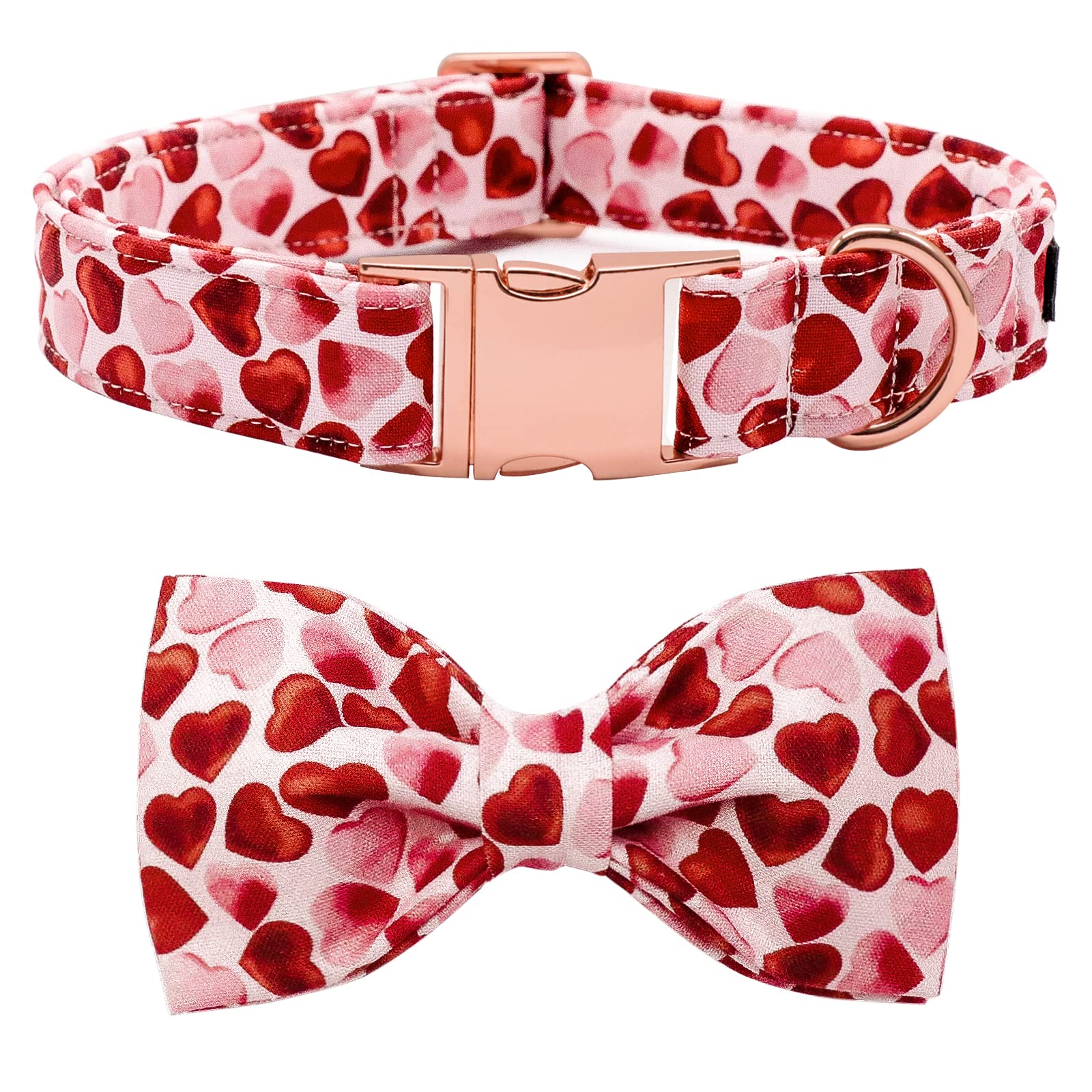 MACA Bates Valentines Day Dog Collar with Bow/Flower/Bow tie, Sweet Heart Adjustable Collar for Small Medium Large Dog with Meta