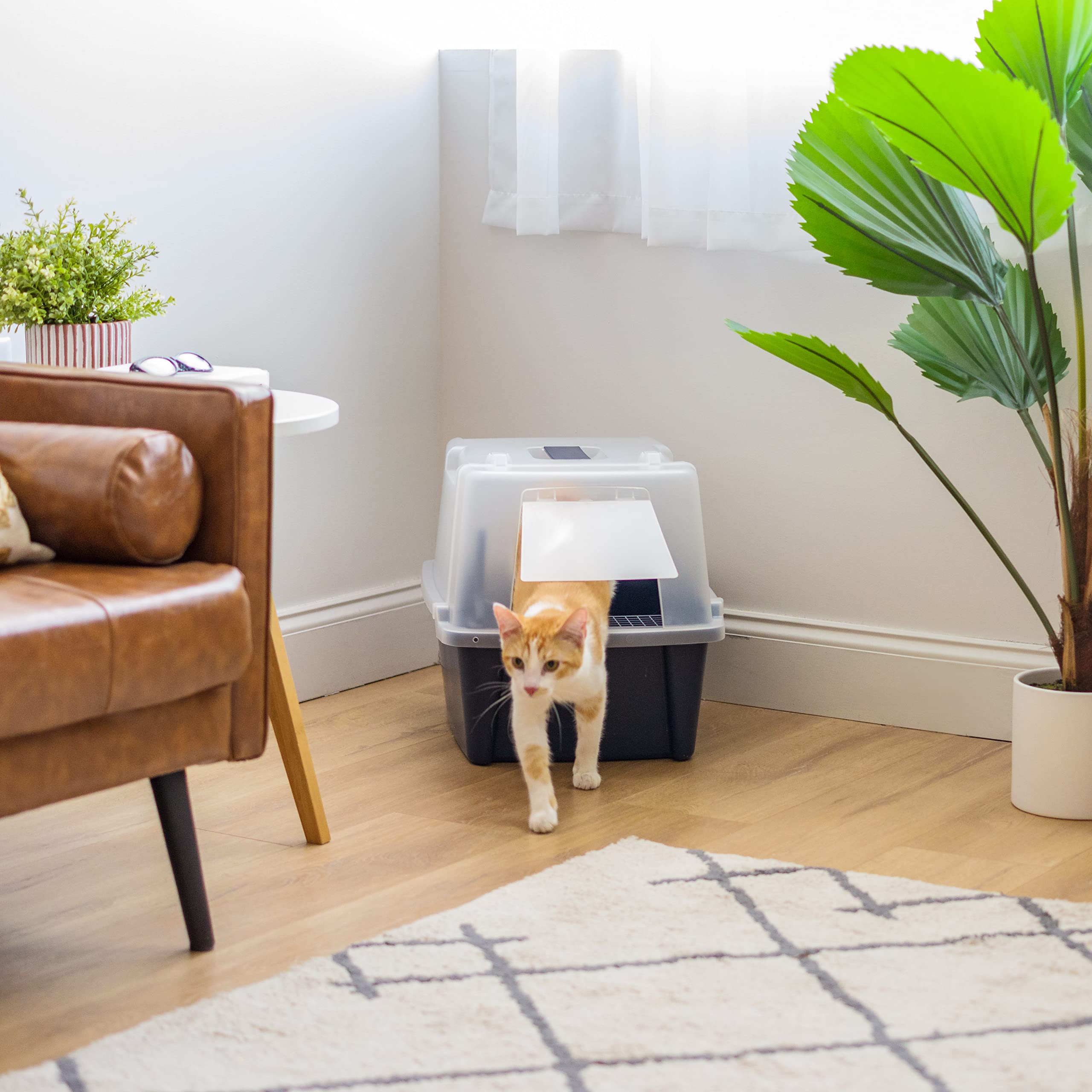 Iris Usa Cat Litter Box, Litter Box Enclosure With Scoop, Split Hood And Front Door Flap, Covered Kitty Litter Box For Privacy, Portable, Easy To Clean, Navy