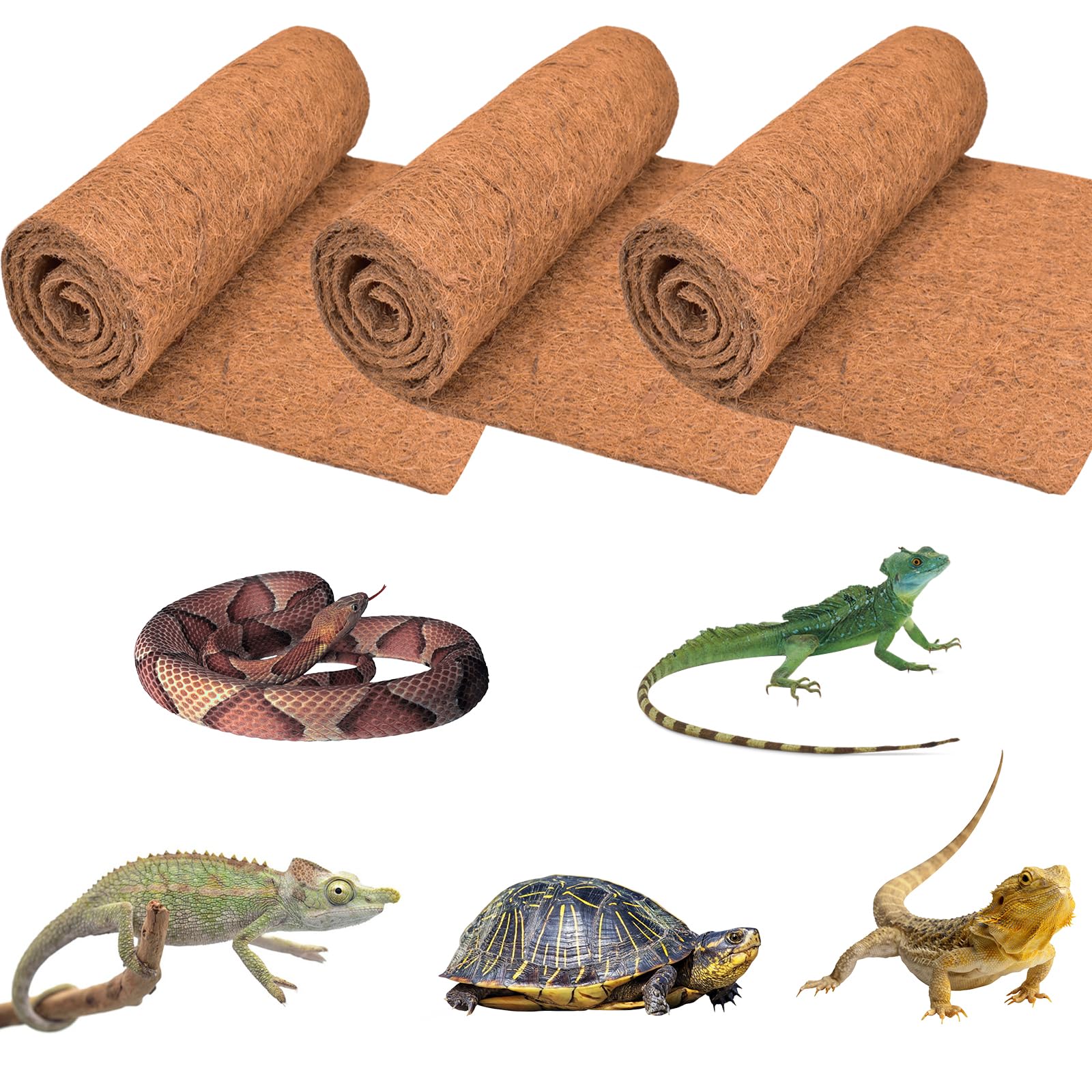 ZeeDix 3 Rolls Coconut Fiber Reptile Substrate Mat, 18 x 24 inches Natural Coco Mat Reptile Carpet Coco Fiber Liner Turtle Beddi