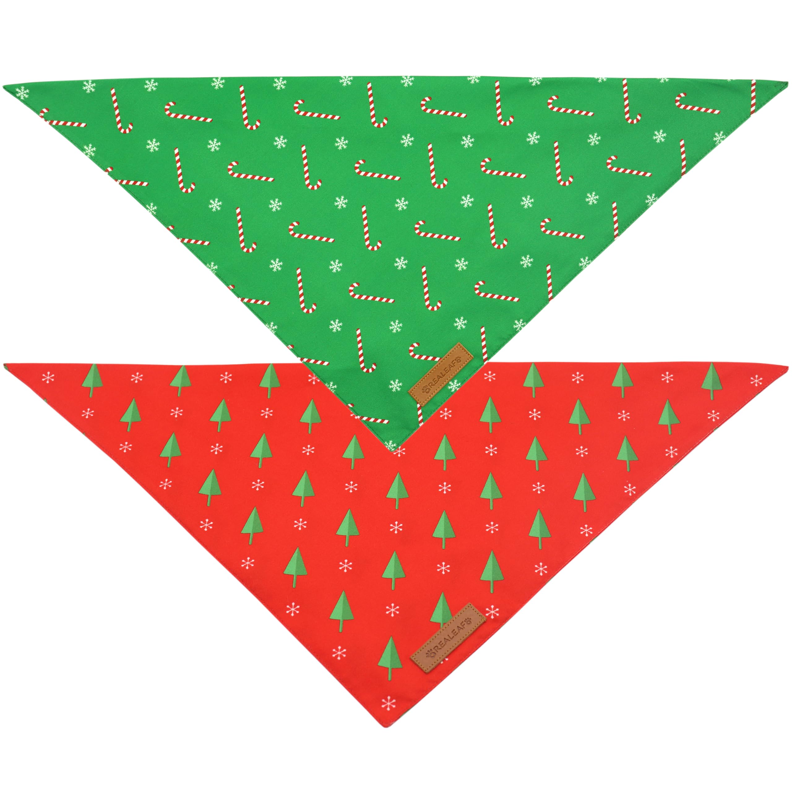 Realeaf Christmas Dog Bandanas 2 Pack, Reversible Red Green Xmas Dog Scarf For Boy And Girl, Premium Durable Fabric, Holiday Bandana For Small Medium Large And Extra Large Dogs (X-Large)