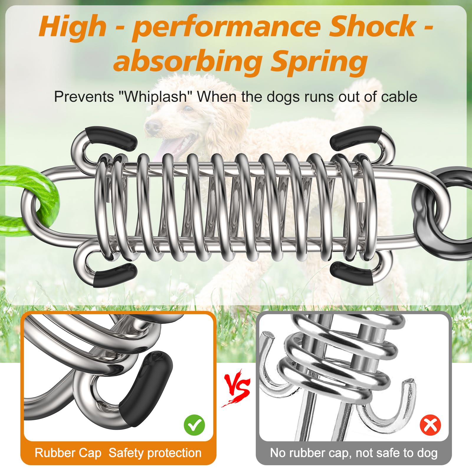 Tresbro 25 Ft Dog Tie Out Cable, Heavy Duty Chains For Outside With Spring Swivel Lockable Hook, Pet Runner Cable Leads For Yard