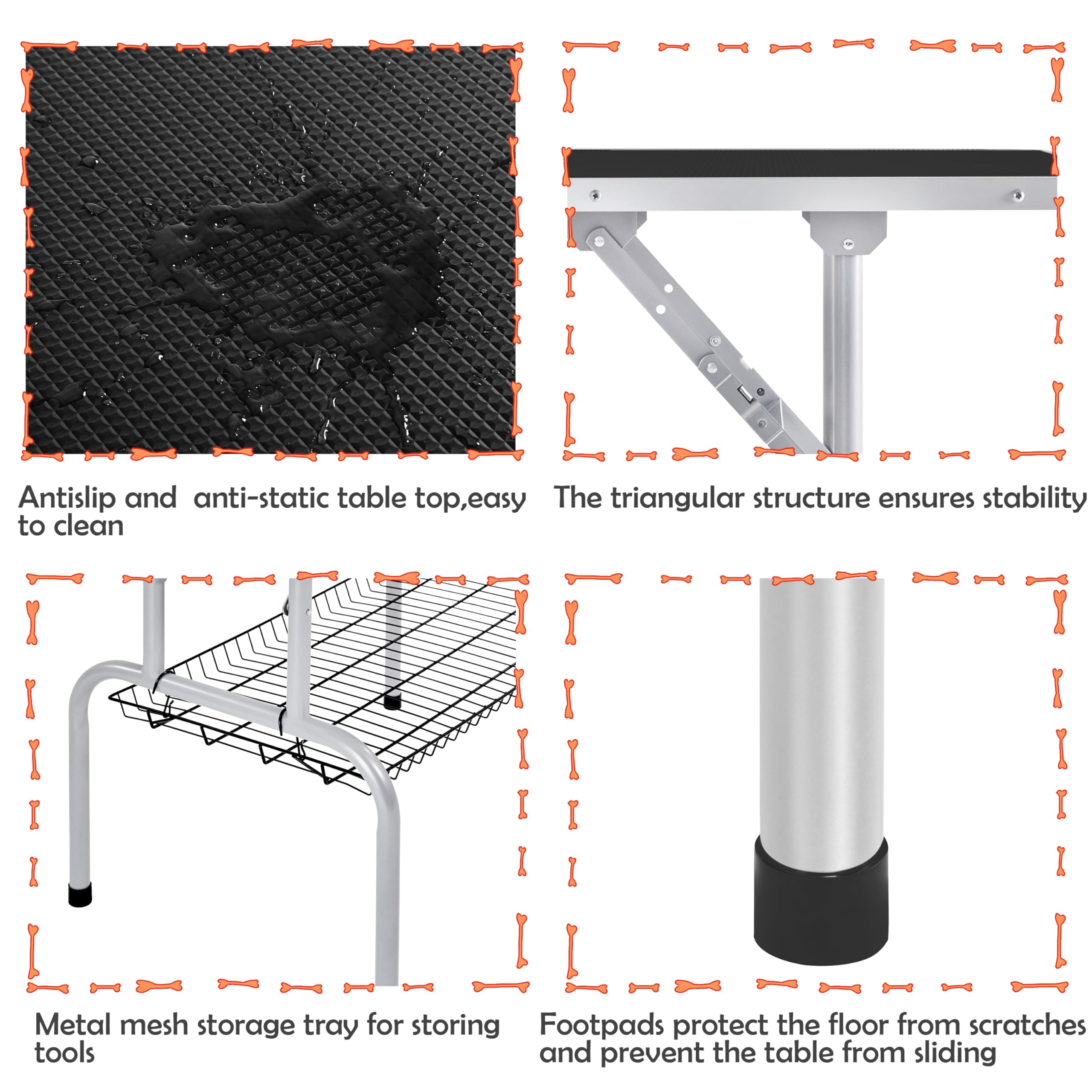 Yaheetech Foldable & Portable Pet Grooming Table For Home - Stainless Steel H-Shape Frame Height Adjustable Pet Beauty Table W/A
