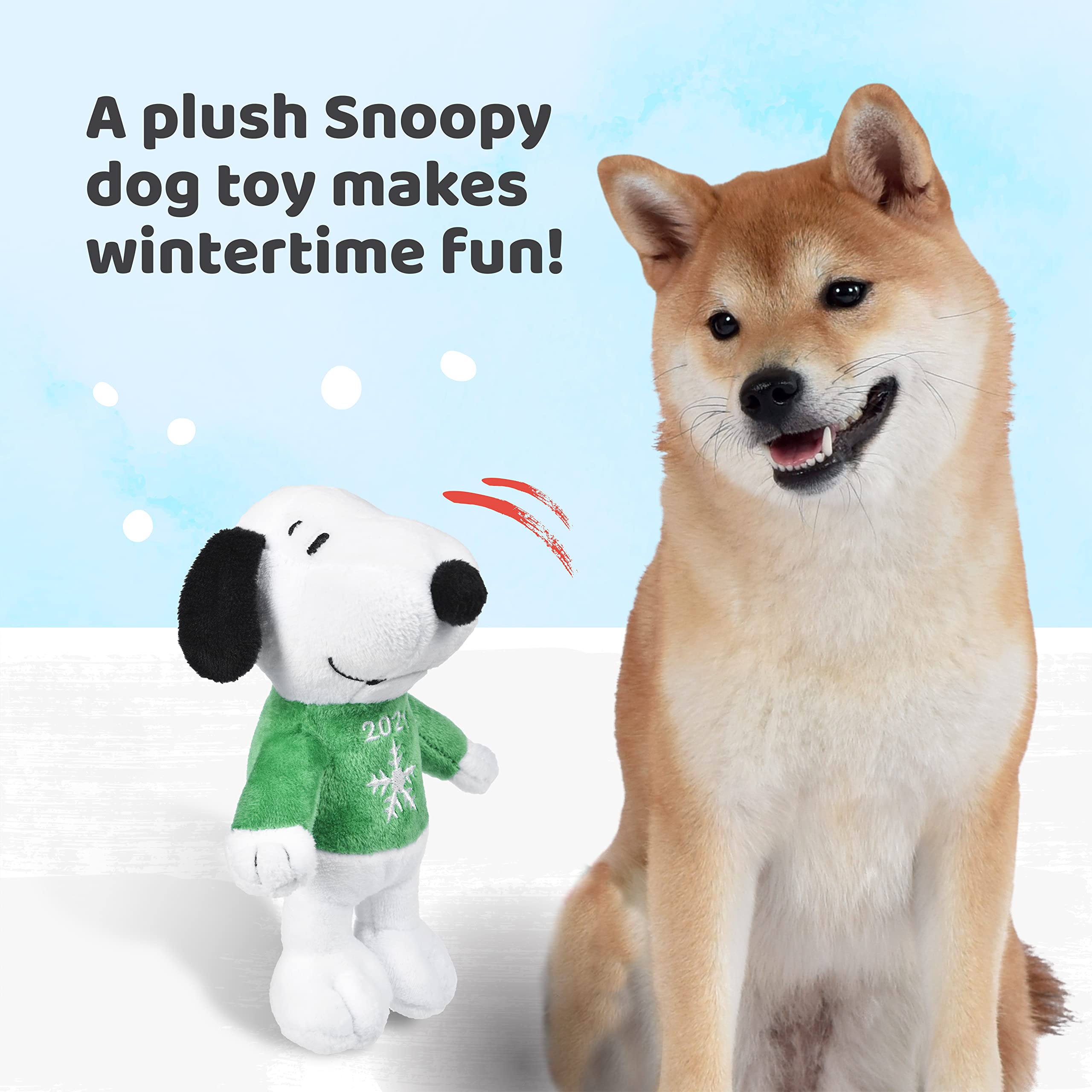 Peanuts For Pets 6' Holiday 2021 Snoopy Plush Dog Toy With Squeaker | Green Snoopy Holiday Plush Dog Toy | Small Squeaky Dog Toys - Soft Stuffed Dog Toys Officially Licensed By Peanuts, (Ff19107)