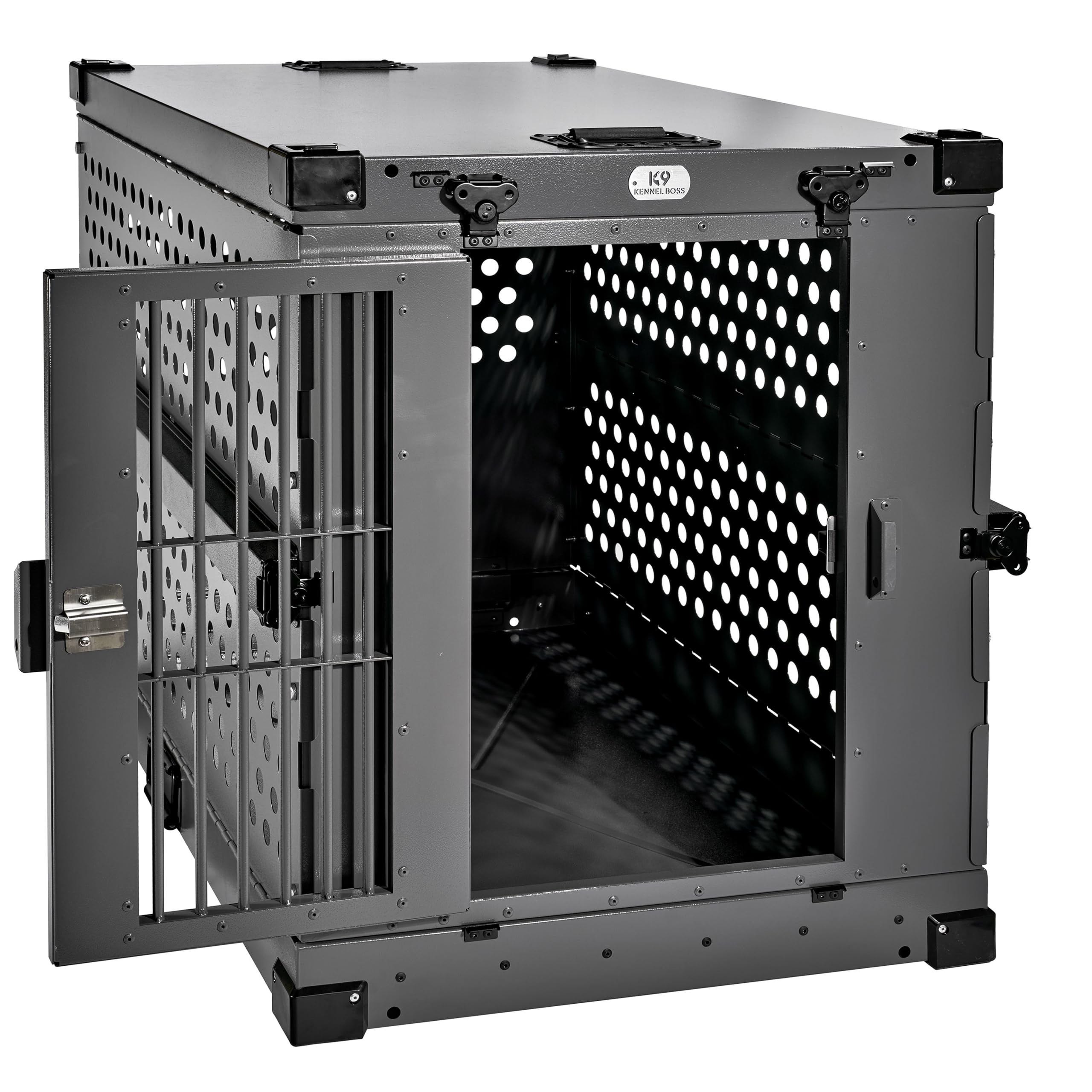 K9 Kennel Boss - Heavy Duty Fully Collapsible Powder-Coated Aluminum Dog Crate - Large (Gray)