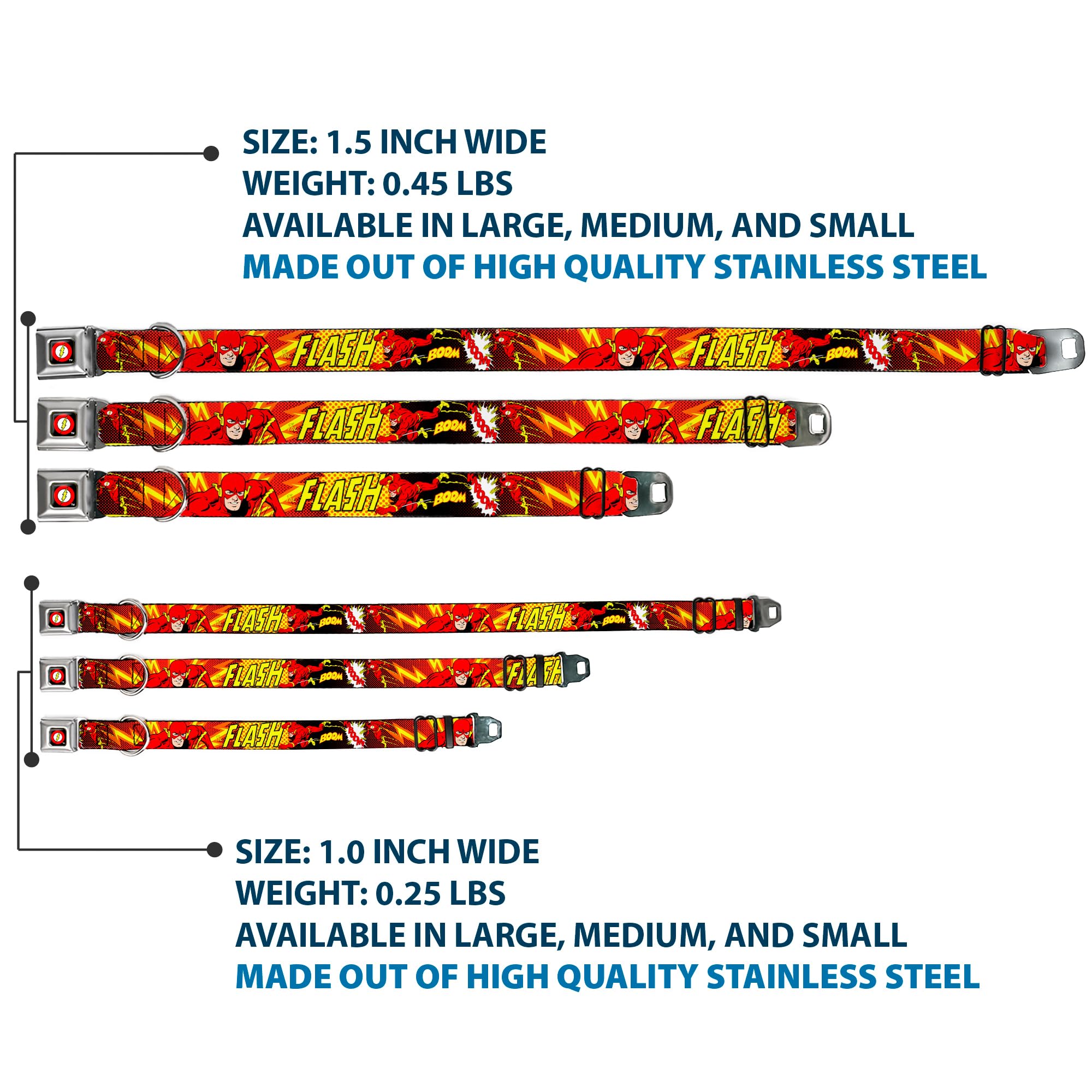 Dog Collar Seatbelt Buckle The Flash Boom Kaboom 18 To 32 Inches 1.5 Inch Wide