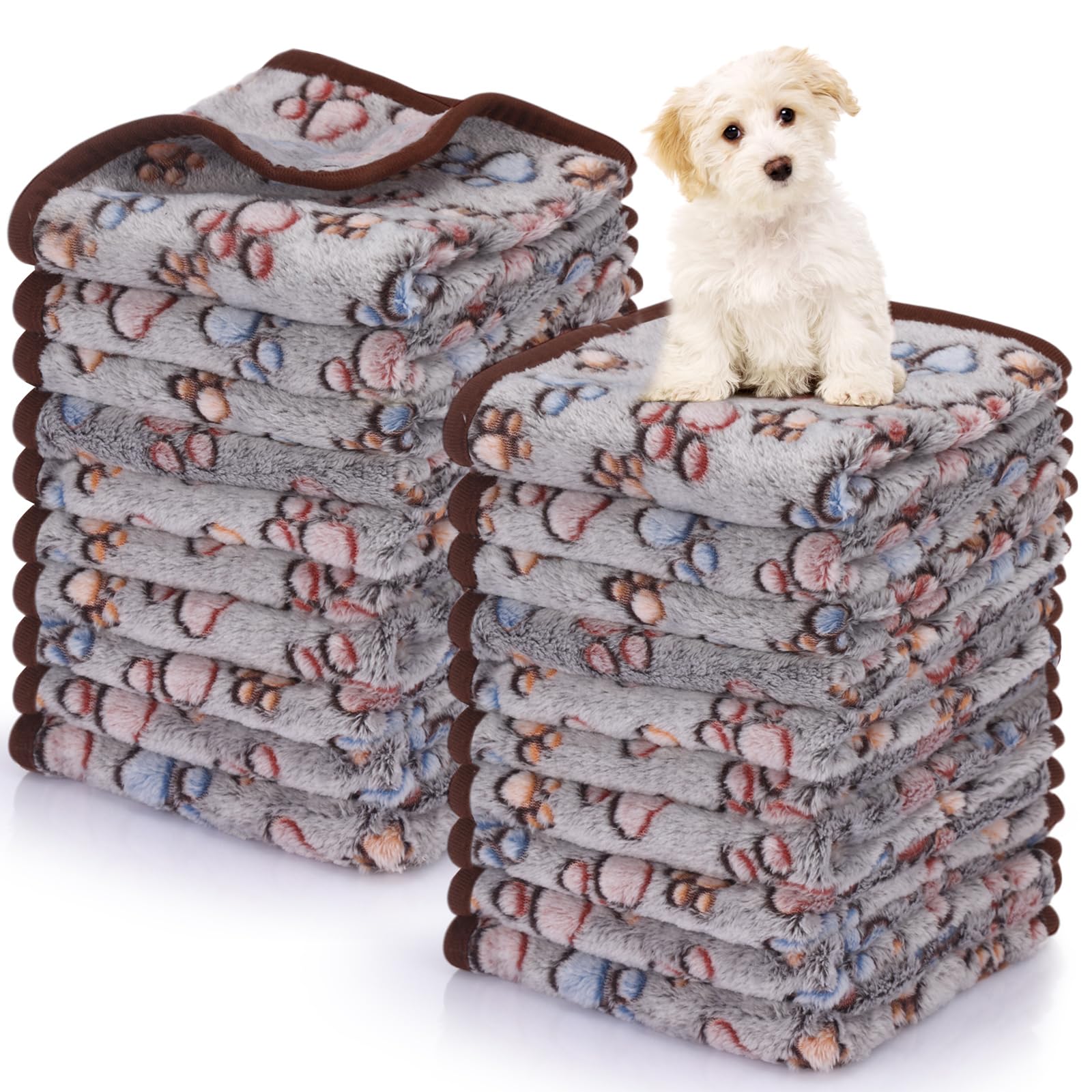 Chumia 40 Pcs Blankets Soft Fluffy Fleece Washable Pet Dog Sleep Mat Paw Print Pattern Fleece Blankets For Pets Throw Warm Bed M