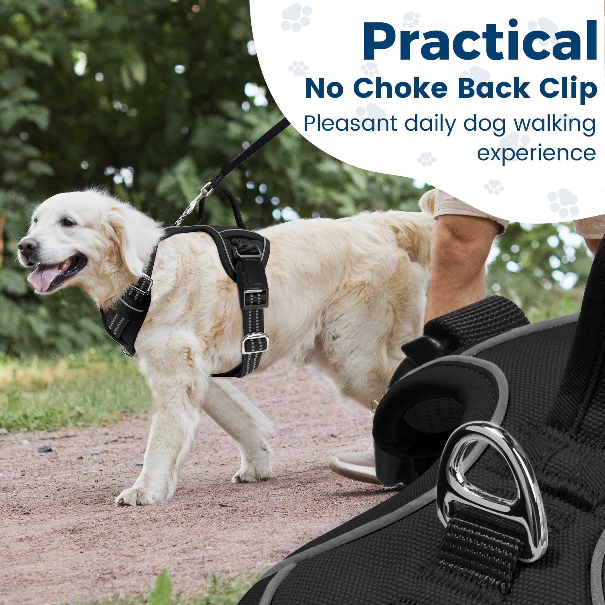 Funfox Dog Harness No Pull, Adjustable Dog Vest Harness Super Soft, 2 Leash Clips Anti Pull, Vertical Handle Easy To Control, Re