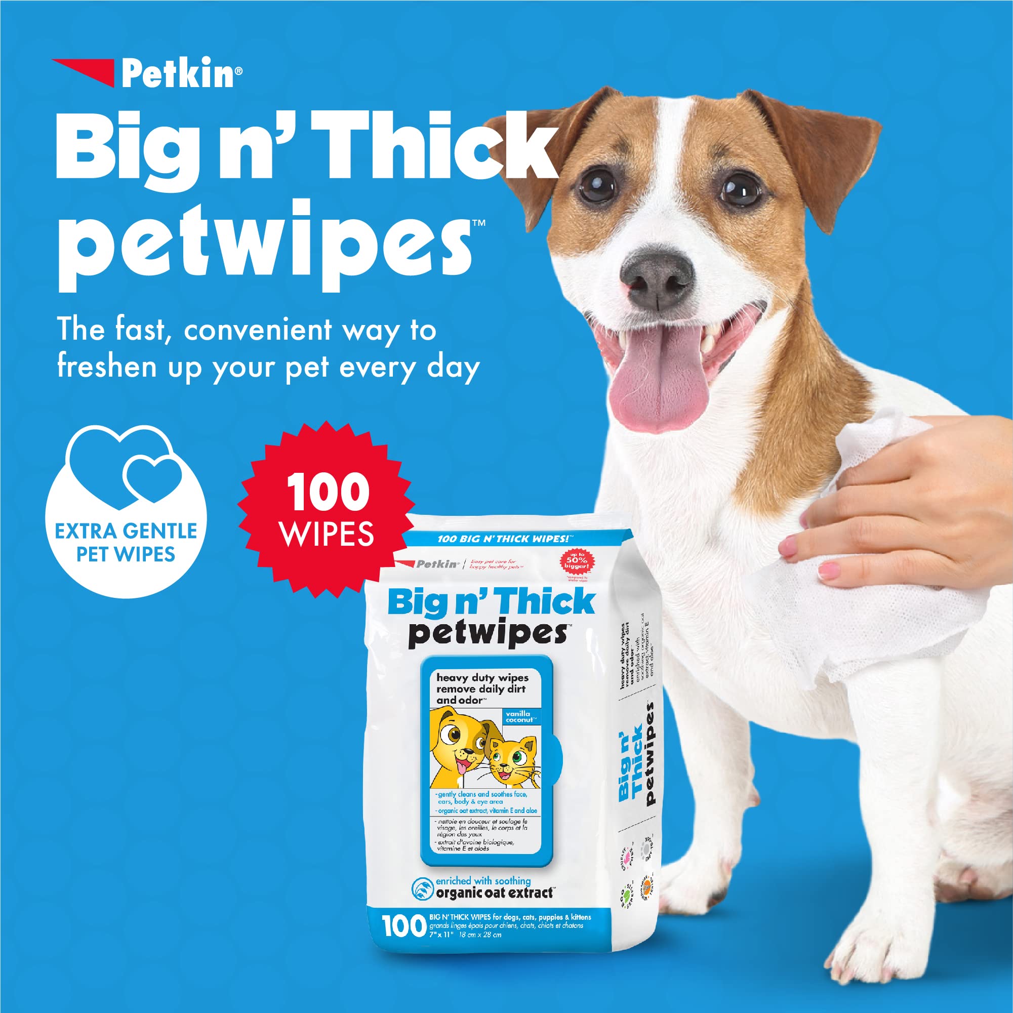 Petkin Big N' Thick Petwipes 100 Ct