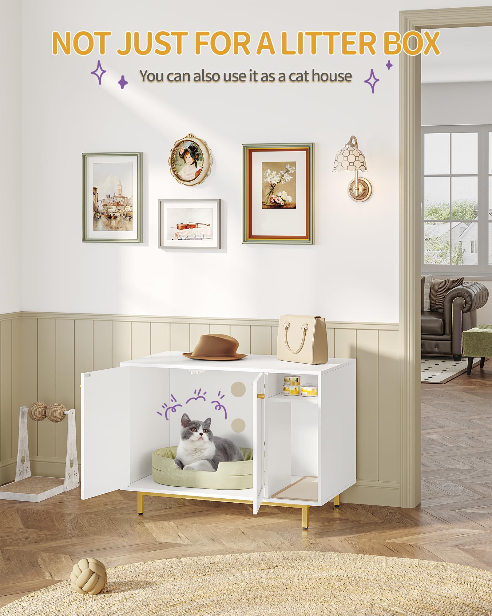 Hzuaneri Cat Litter Box Enclosure, Hidden Litter Box Furniture Cabinet, Wooden Pet House Side End Table With Storage For Washroo