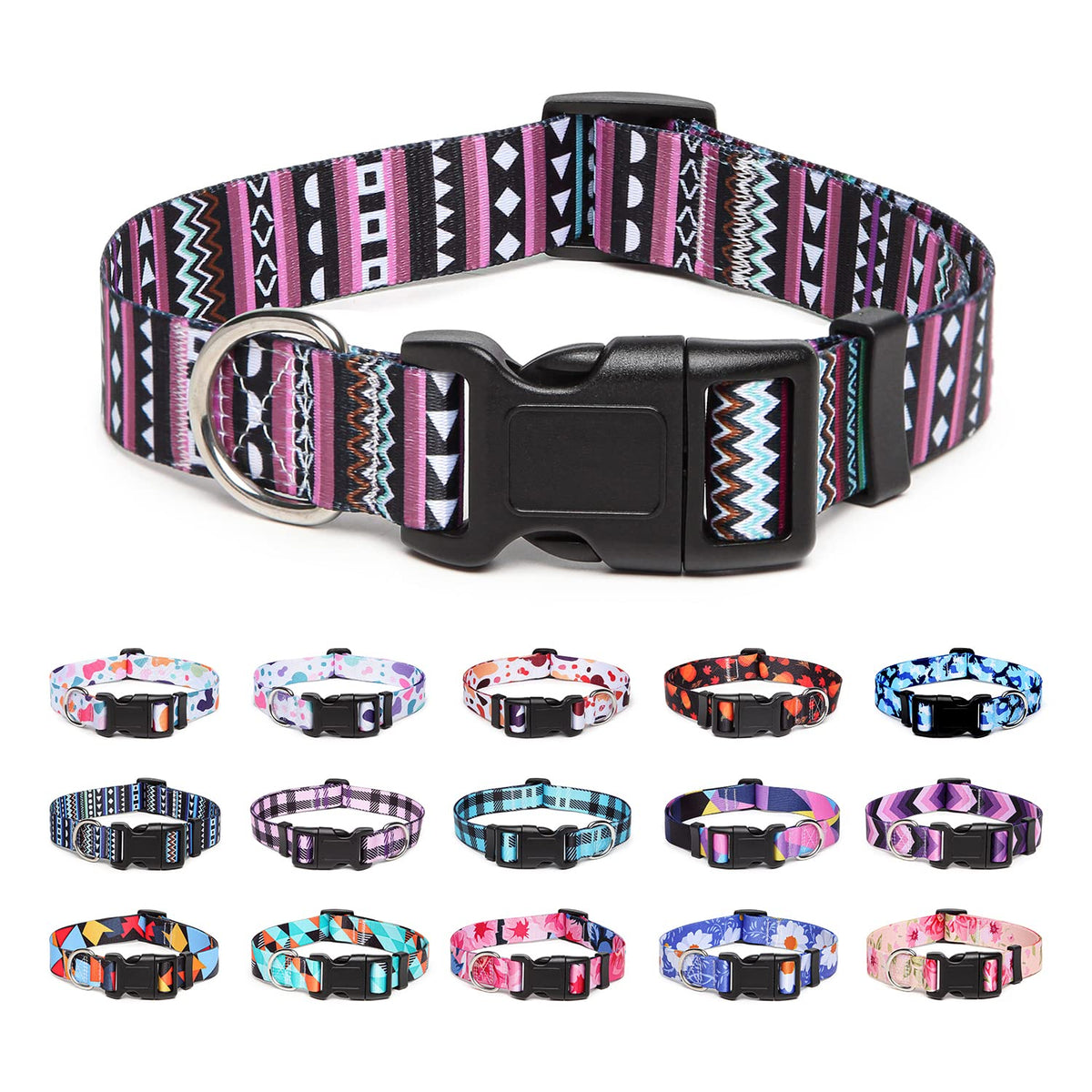 Suredoo Adjustable Dog Collar With Patterns, Ultra Comfy Soft Nylon Breathable Pet Collar For Small Medium Large Dogs (L, Bohemian Purple)