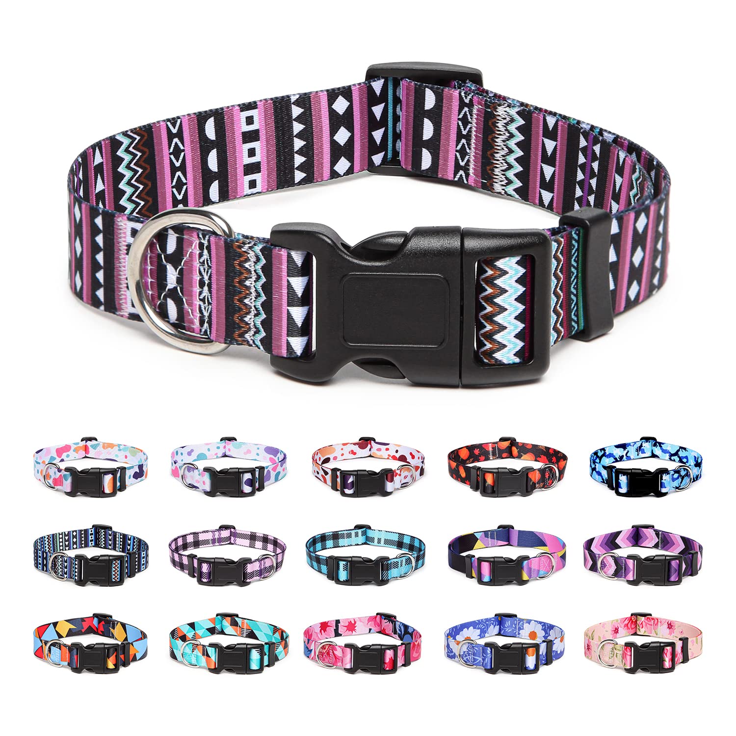 Suredoo Adjustable Dog Collar With Patterns, Ultra Comfy Soft Nylon Breathable Pet Collar For Small Medium Large Dogs (S, Bohemi
