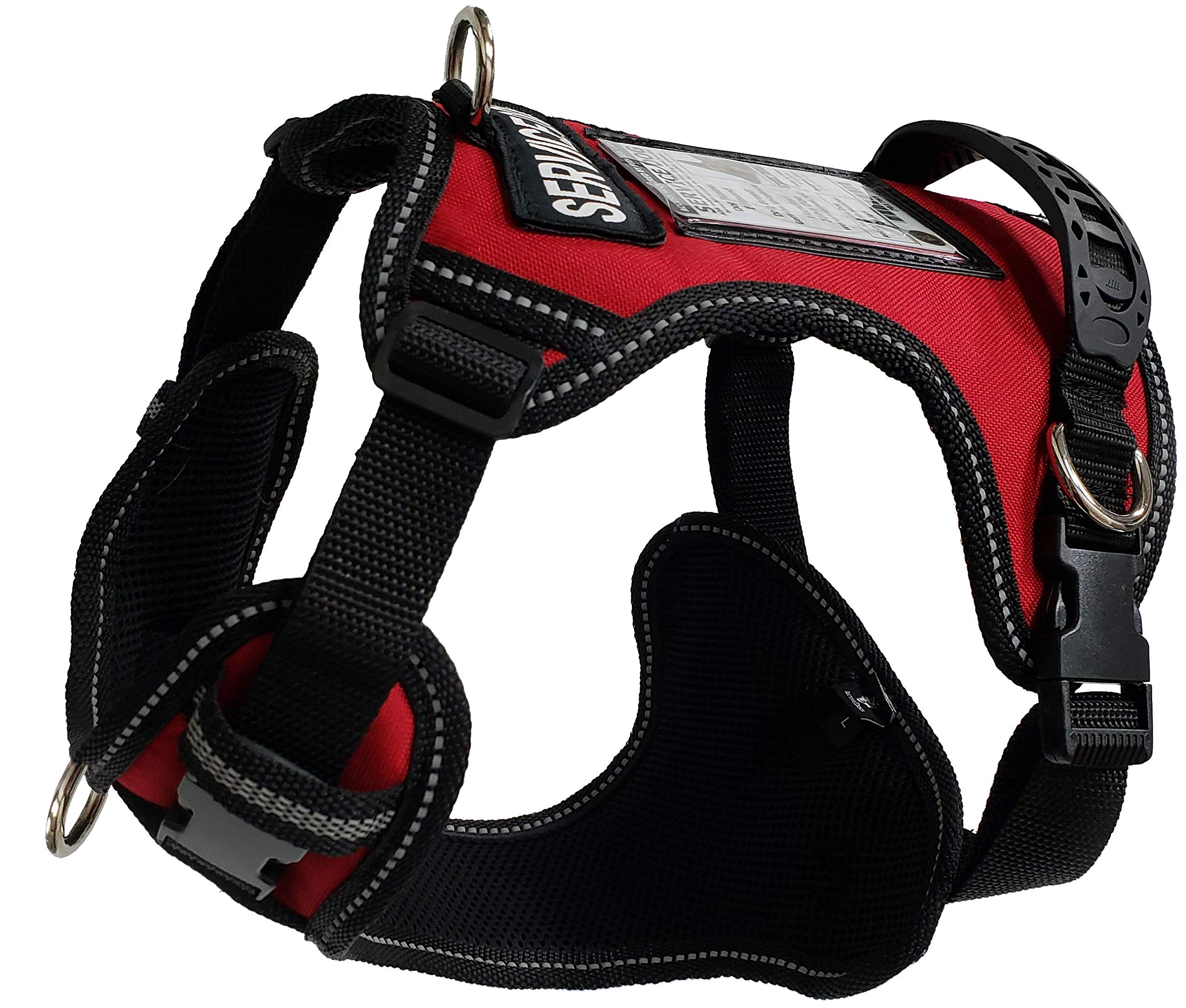 Activedogs Service Dog Vest No Pull Harness - Adjustable No Choke Service Dog Harness For Xl Dogs With Service Dog Patch, Control Handle, Id Window, D-Rings & Reflective Padding - Red, 31'-44'