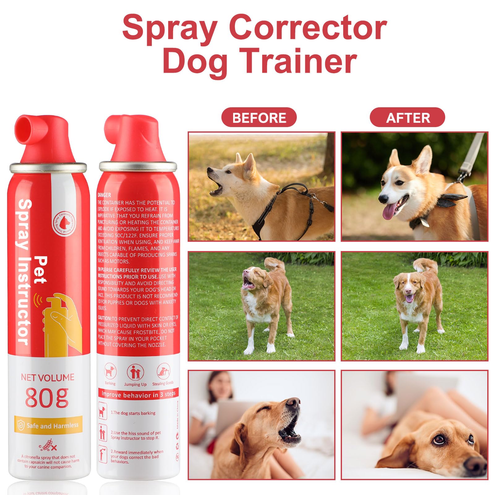 Kdszjdv Corrector Spray Dog Trainer, 80Ml 2 Pack Corrector Spray For Dogs To Stops Barking, Jumping Up Attacks & Unwanted Dog Be