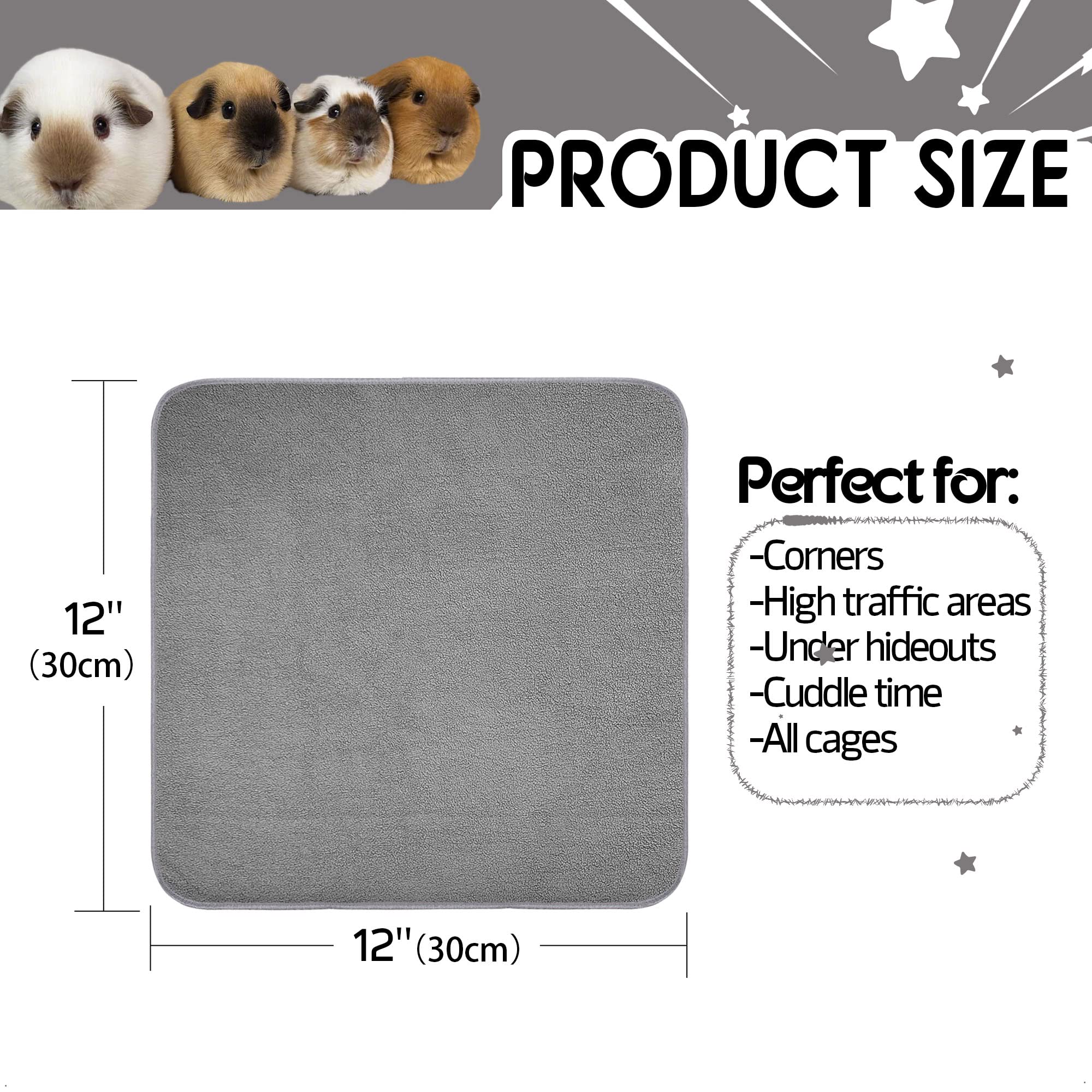 GINIDEAR Guinea Pig Cage Liner, 8 Pack - Washable, Reusable, Leakproof Fleece Bedding Pads for Small Animals with Anti-Slip Bott