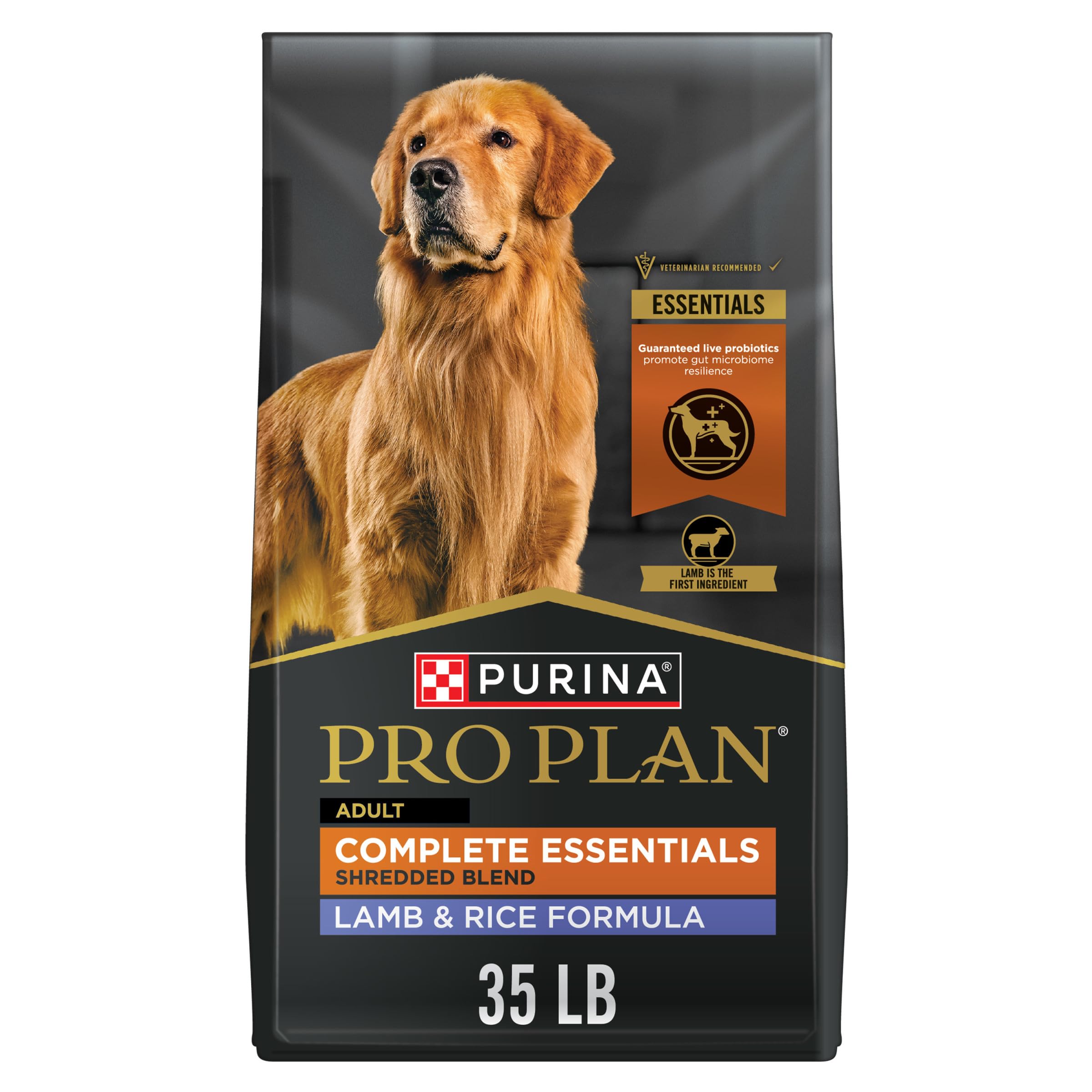 Purina Pro Plan Complete Essentials Shredded Blend Lamb and Rice High Protein Dog Food with Probiotics for Dogs - 35 lb. Bag
