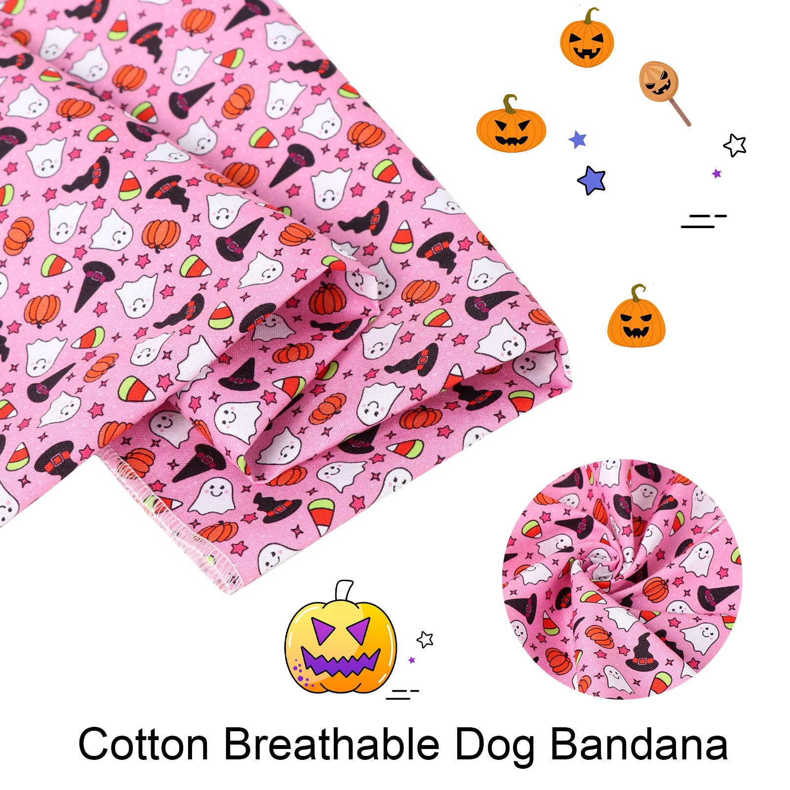 Aring Pet Halloween Bandana - Cotton Pink Pumpkin Dog & Cat Triangle Bibs For Boy & Girl Pets