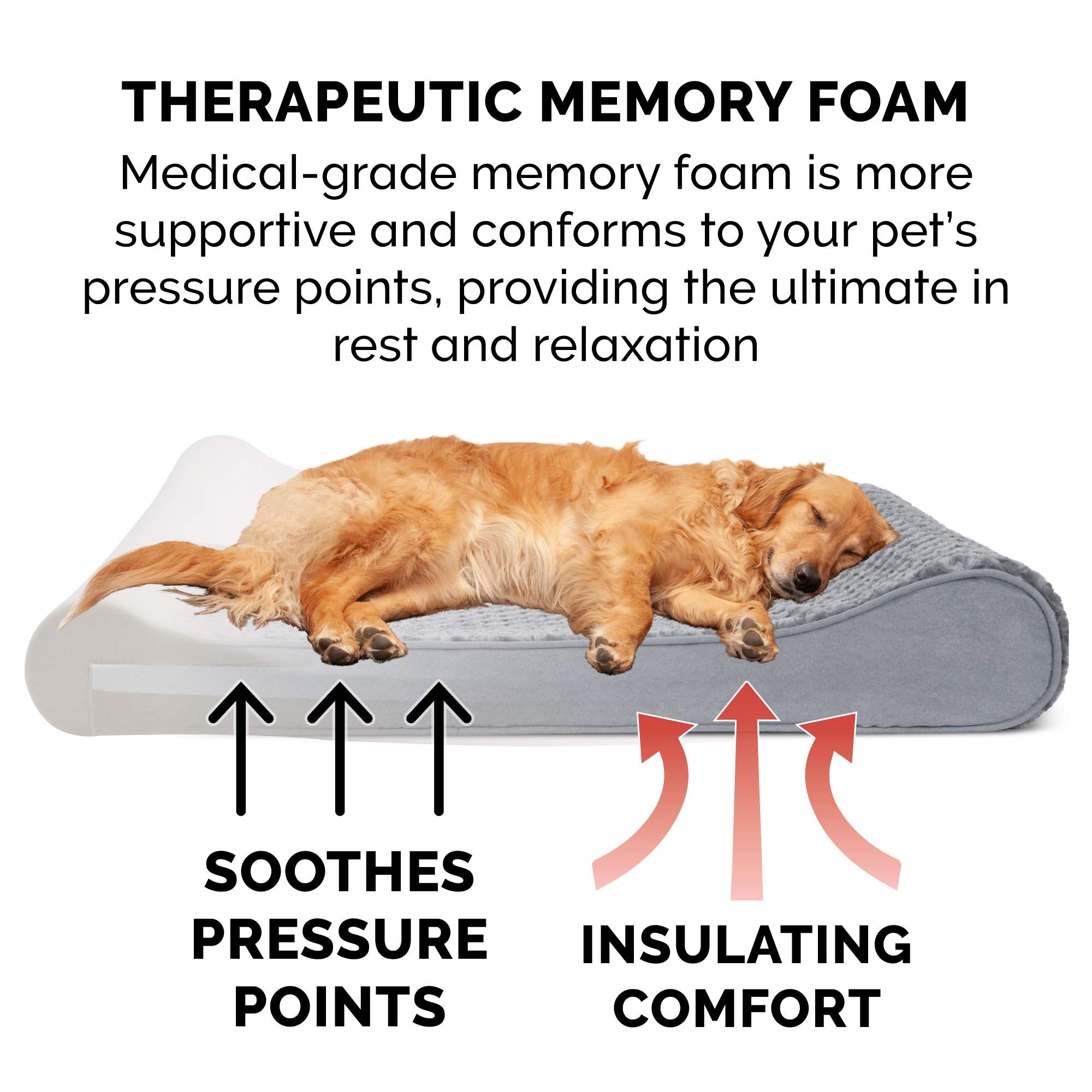 Furhaven Memory Foam Dog Bed for Large Dogs w/ Removable Washable Cover, For Dogs Up to 75 lbs - Ultra Plush Faux Fur & Suede Lu