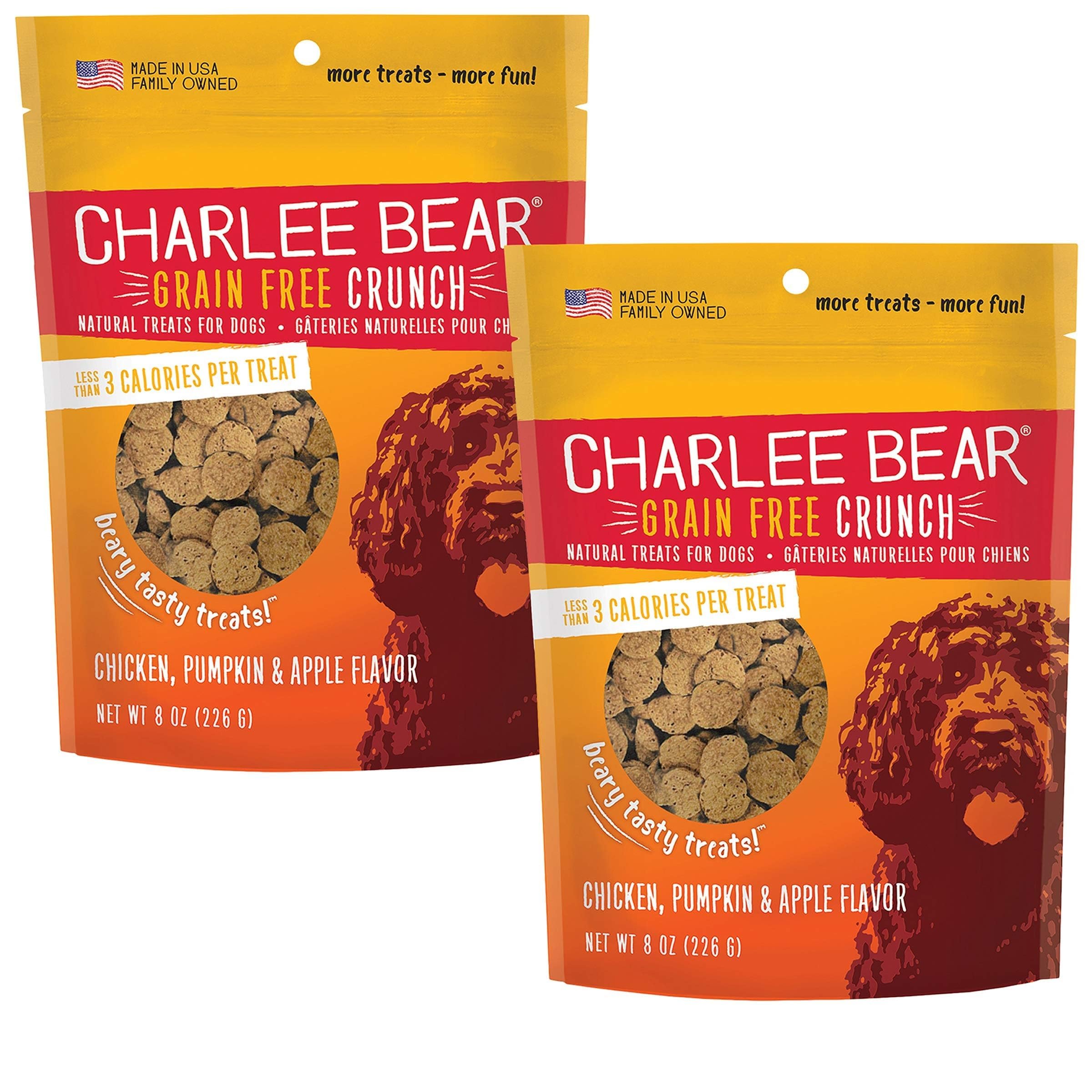 Charlee Bear Dog Training Treats, Grain Free, 8oz (Pack of 2), Chicken, Pumpkin & Apple, Low Calorie, Crunchy for All Breeds