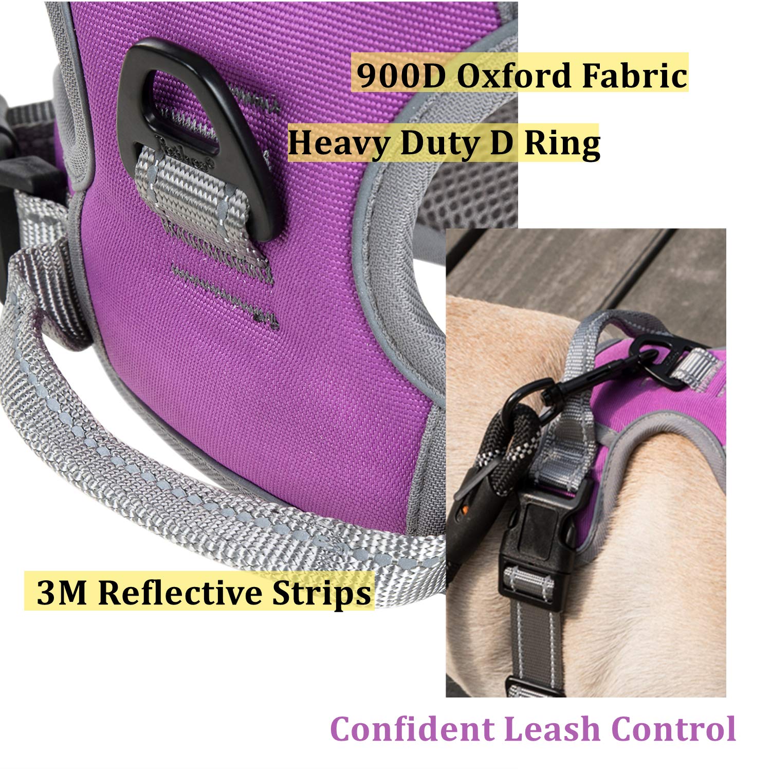 Coohom No Pull Dog Harness With Handle And Two Leash Attachments,Adjustable Outdoor Pet Harness With Reflective Oxford Material