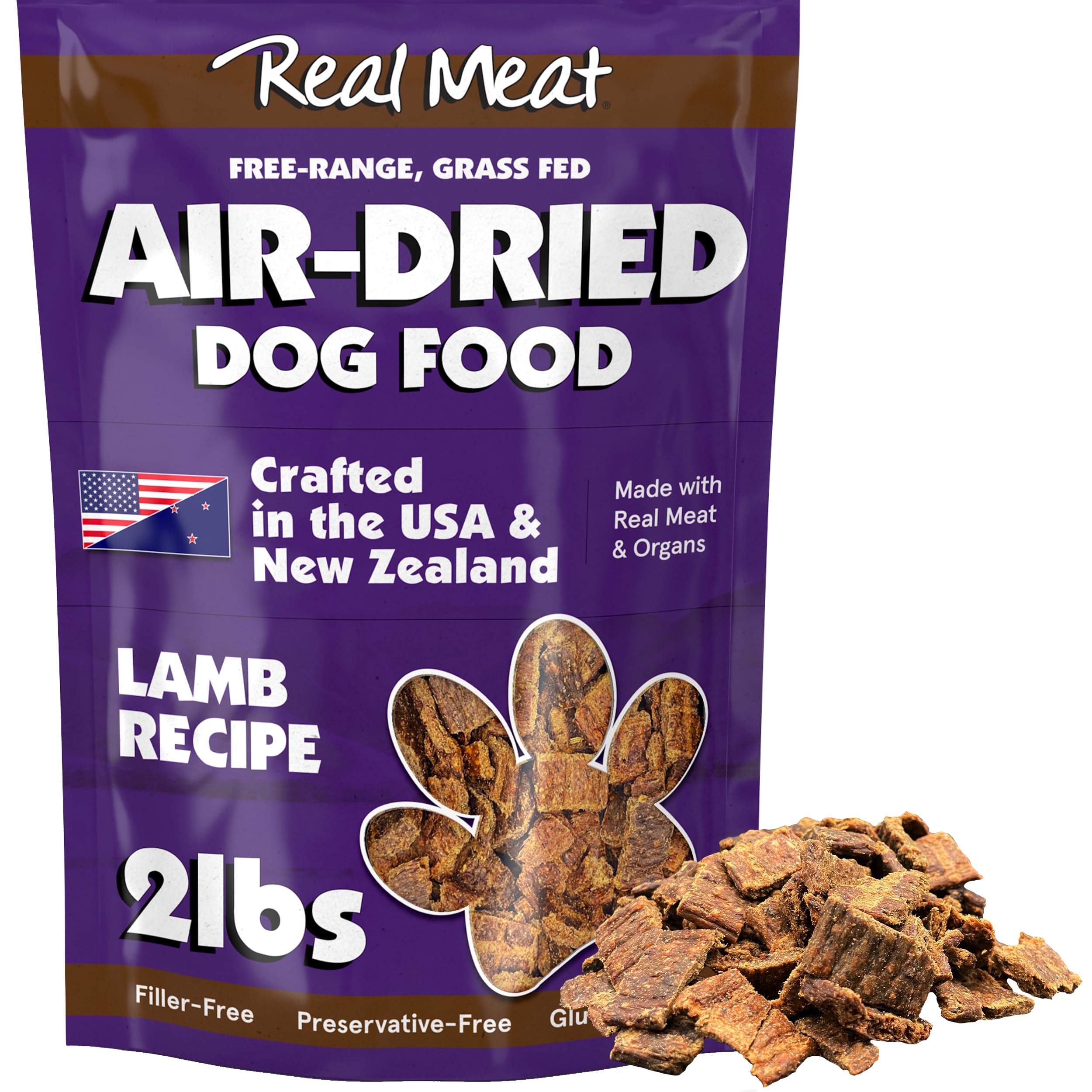 TRMC Real Meat Air Dried Dog Food w/Real Lamb - 2lb Bag of USA-Crafted Grain-Free Real Meat Dog Food Sourced from Hormone-Free, 