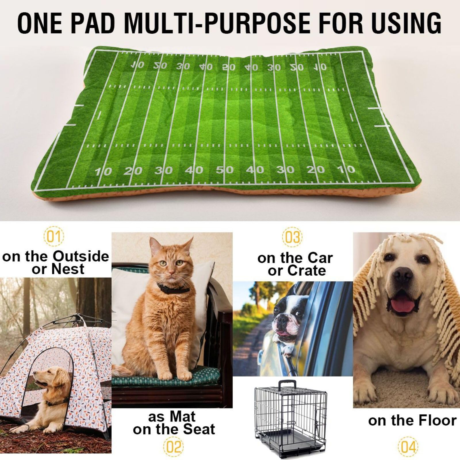 Coikll Football Field Pet Bed Pad Soft Dog Bed Mat With Anti-Slip Bottom, Machine Washable Crate Pad Mattress For Dog Sleeping-