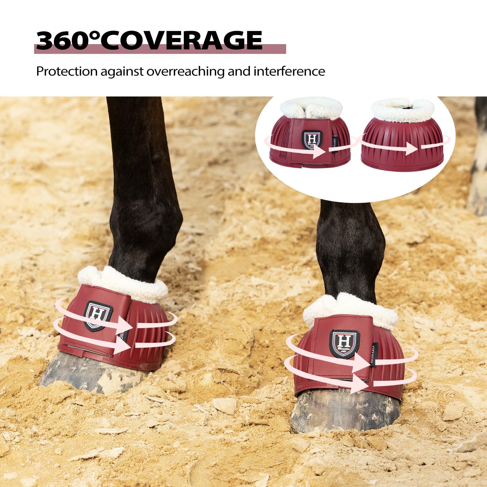 Harrison Howard Rubber Pull-On Bell Boots With Fleece Lining And Extra-Large Leather Touch-Close Tape Hoof Overreach Protection