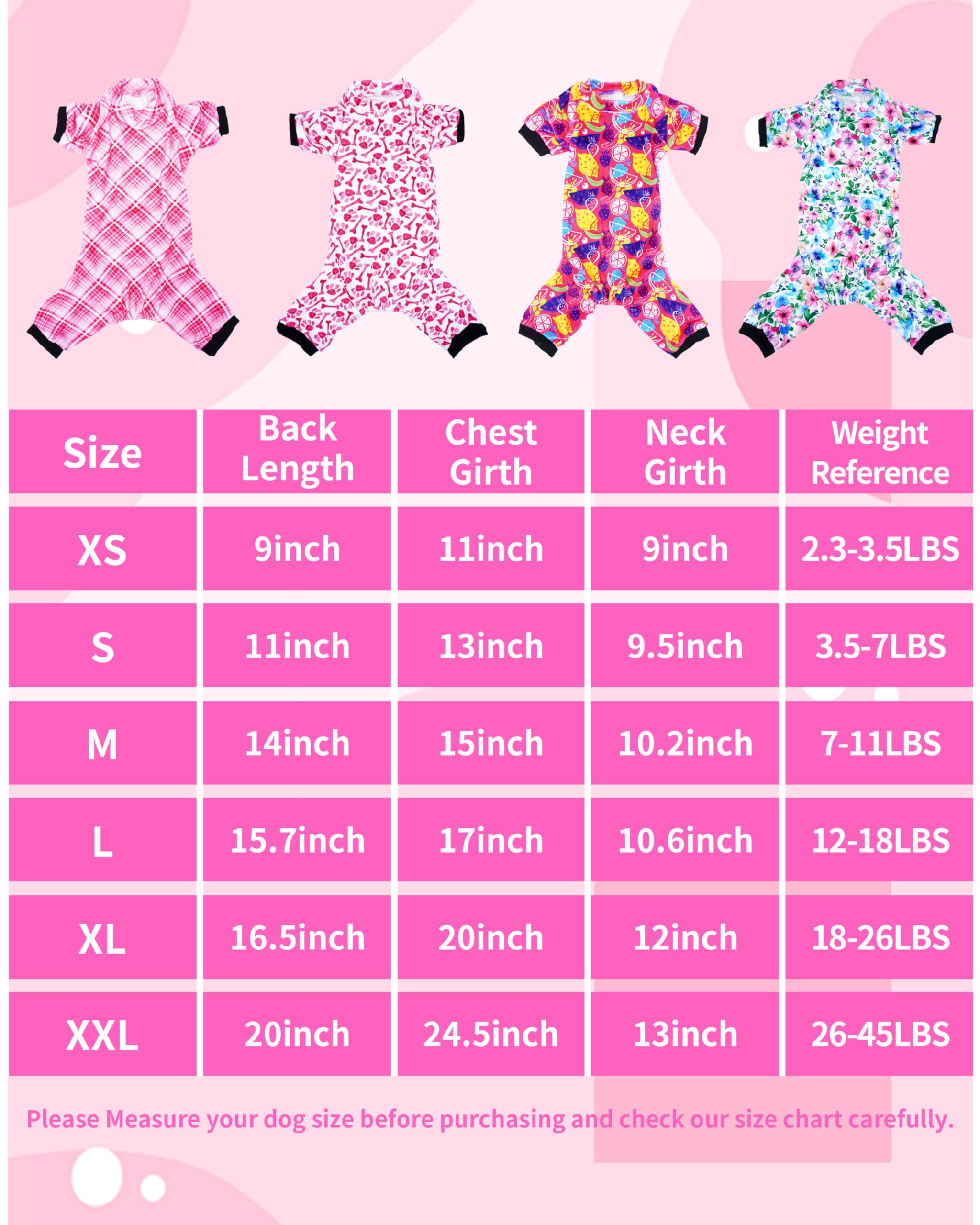 Pet Show 4 Pack Small Dog Pajamas Cute Paw Bone Clothes For Medium Dogs Soft Stretchy Pjs Plaid Jumpsuit Puppy Cats Floral Fruit
