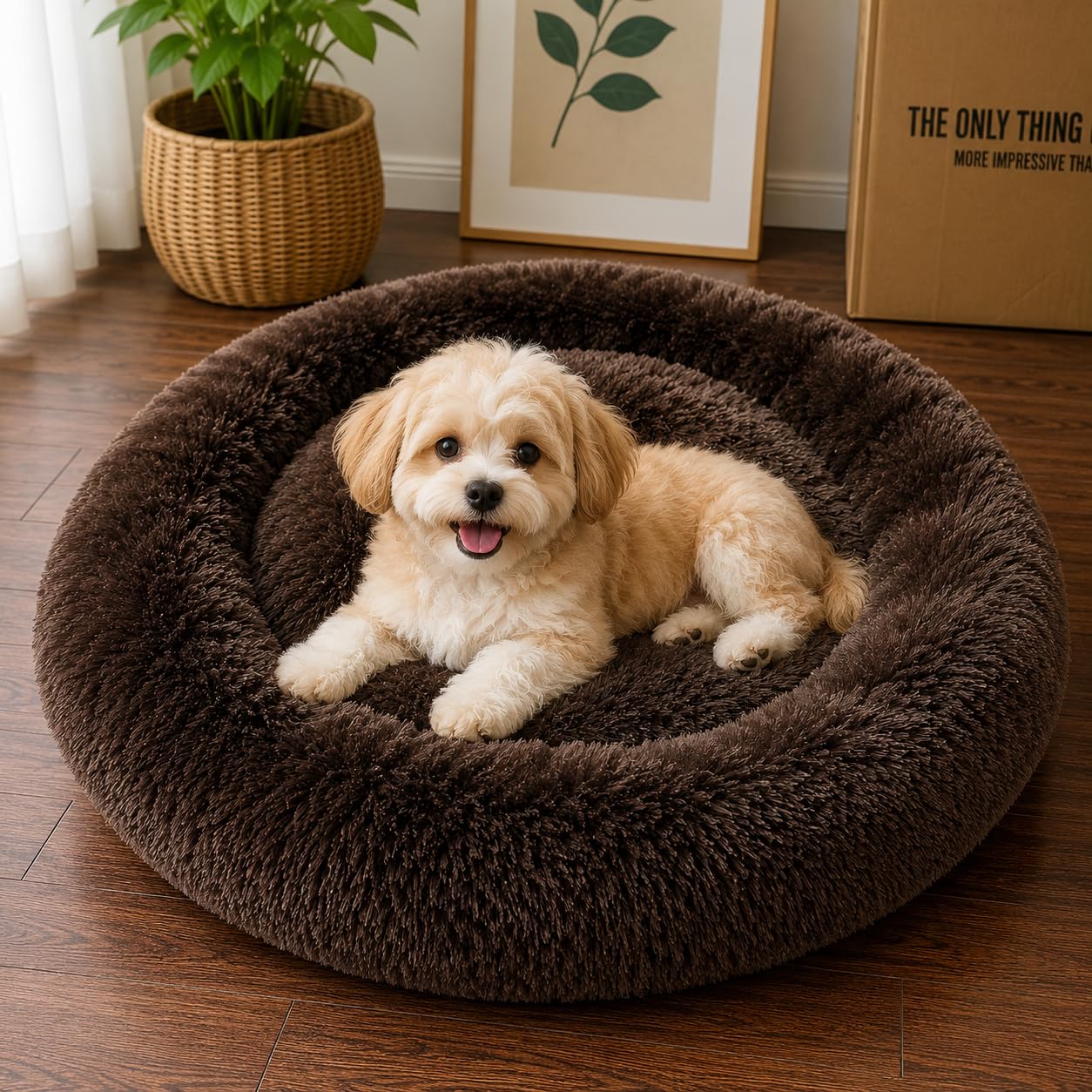 ZEXSAZONE Premium Small Dog Bed | Luxury Plush Calming Donut Pet Bed | Soft Washable Round Dog Cushion for Puppies & Cats | Anti