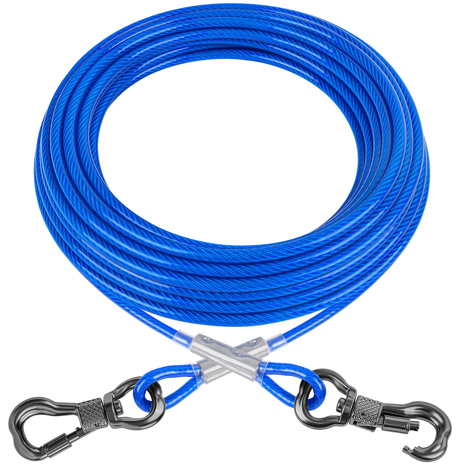 Xiaz Dog Tie Out Cable, Dog Runner For Yard Steel Wire Dog Cable With Durable Lockable Clips, 50Ft Dog Chains For Outside Dog Lead For Medium Dogs Up To 60 Lbs