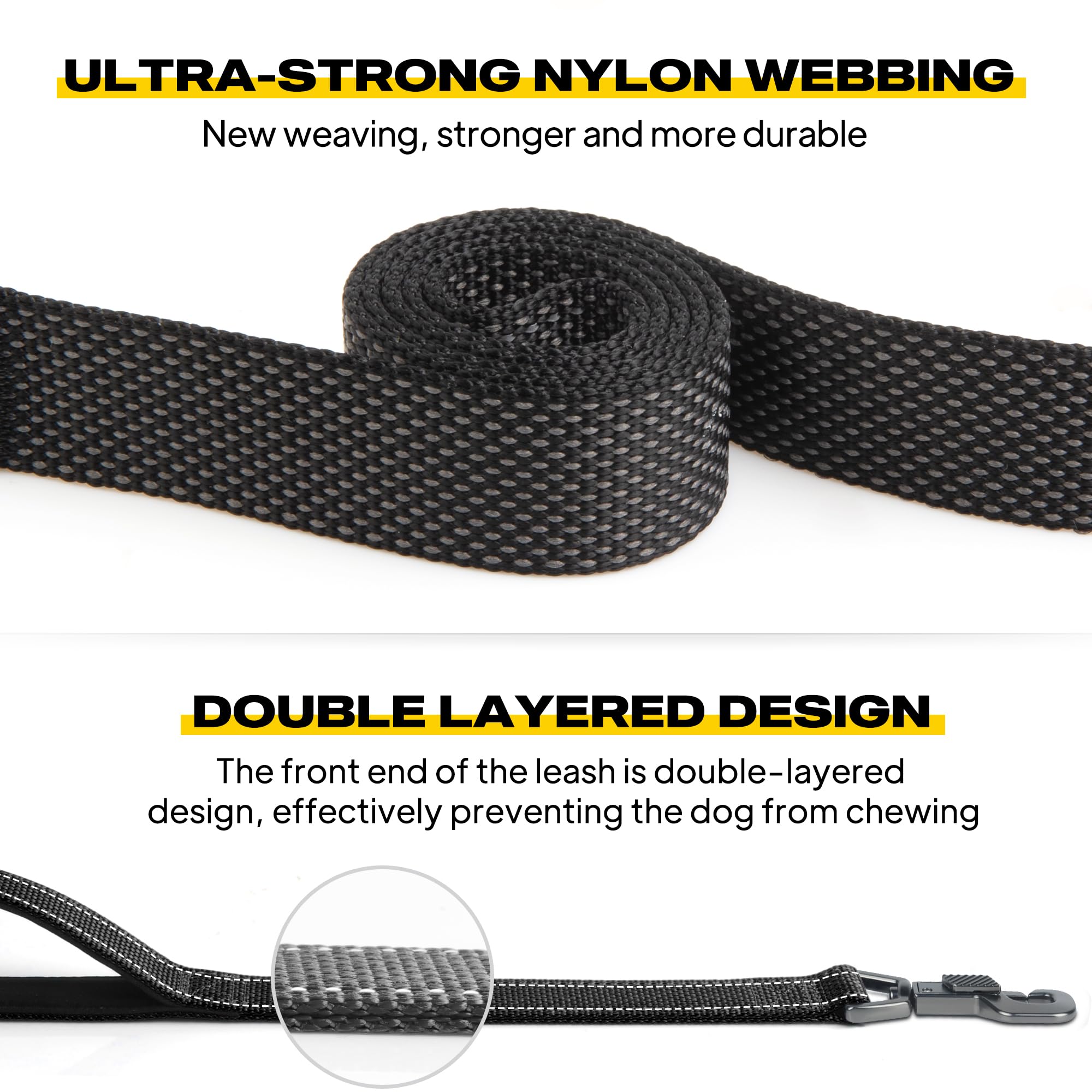 Fida 4 Ft Heavy Duty Dog Leash With 2 Comfortable Padded Handles, Traffic Handle & Advanced Easy Snap Hook, Reflective Walking L